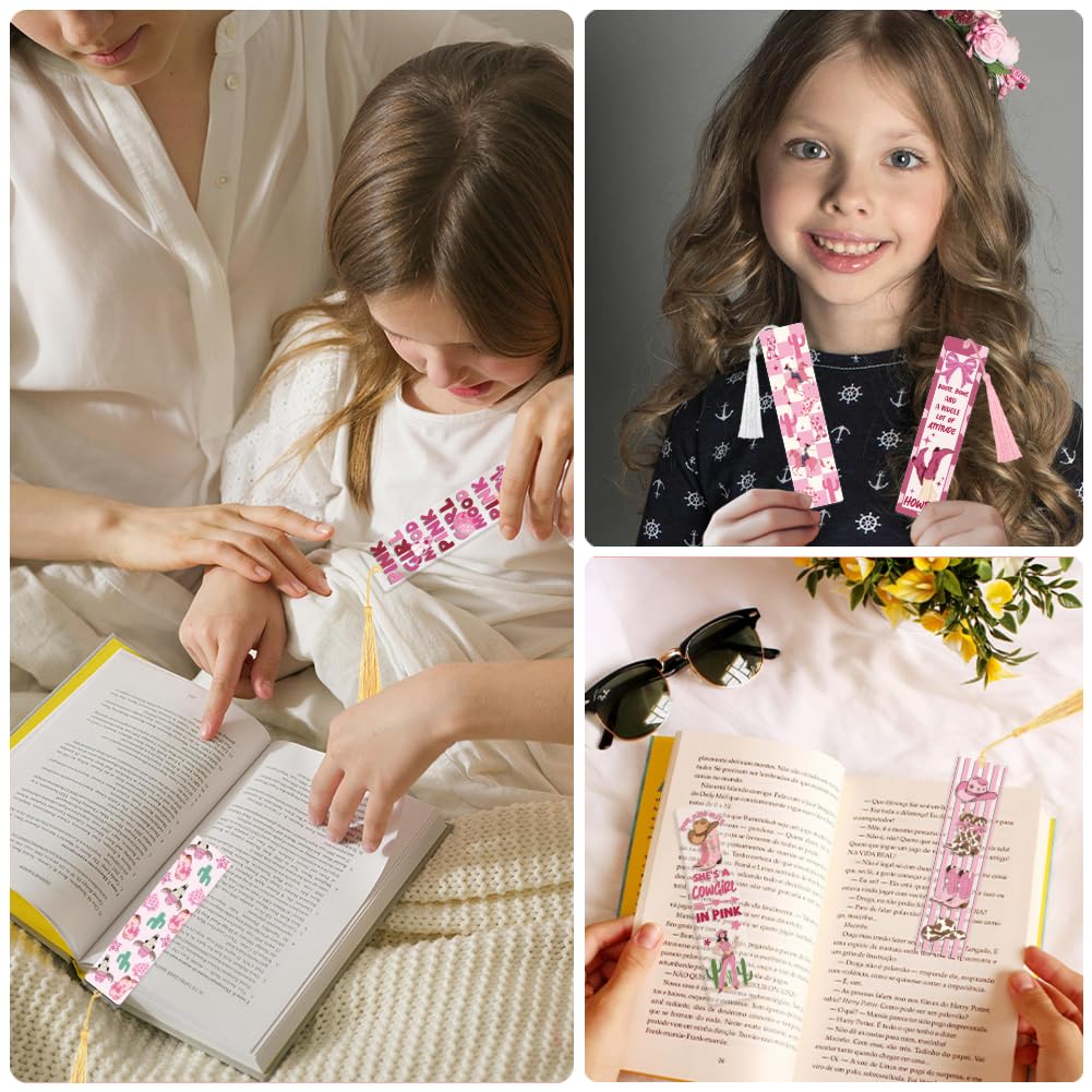 Peacoblue 121pcs Pink Cowgirl UV DTF Acrylic Bookmark Making Kits Carft for Women Men Adult, DIY Cute Bookmarker Decal Stickers Warps Kit for Students Teachers Book Lovers Reading