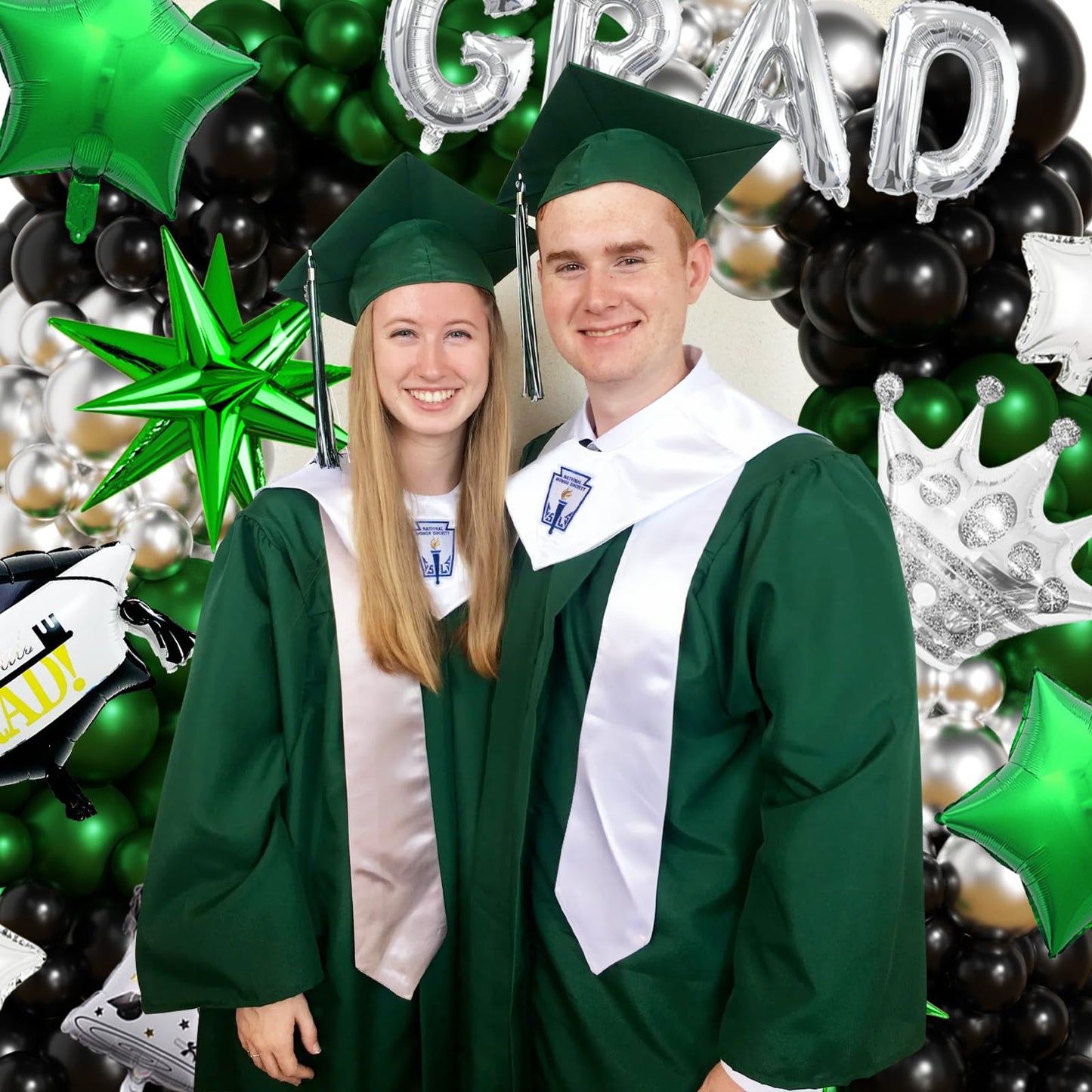 Graduation Balloon Arch Garland Kit Green Black Silver Graduation Decorations 2026 for College High School Class of 2026 Grad Party Prom Decor