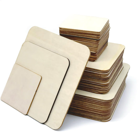 48 Piece Unfinished Blank Wood Sheets,3 Different Size Wood Square Slices Cutouts for Wood Burning Projects, Decoration DIY Wooden Craft Art Supplies