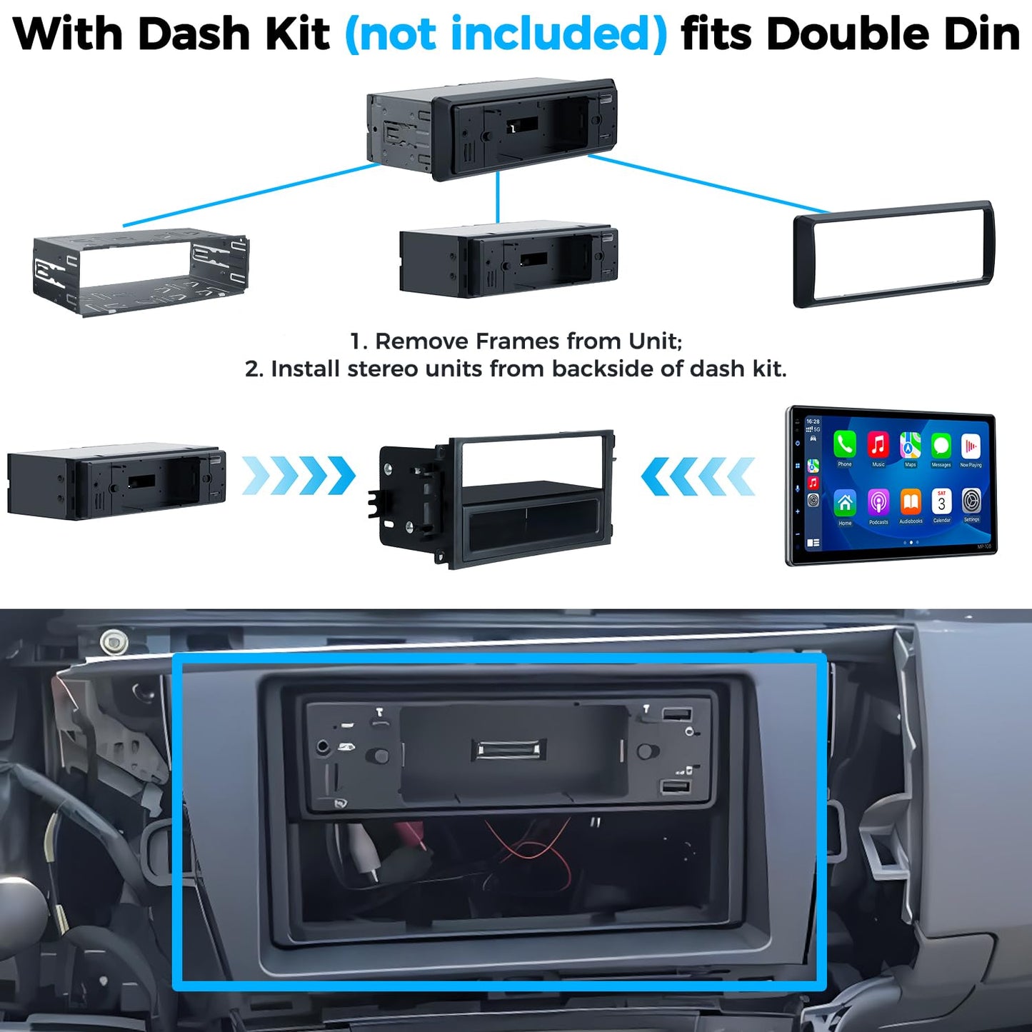 PLZ 10.1" Wireless Single Din Car Radio Stereo with Apple Carplay Android Auto Touch Screen, Car Play Audio Receivers Headunit, Bluetooth 5.3, Backup Camera, 240W, 2 Subwoofers, Navigation, FM/AM, SWC
