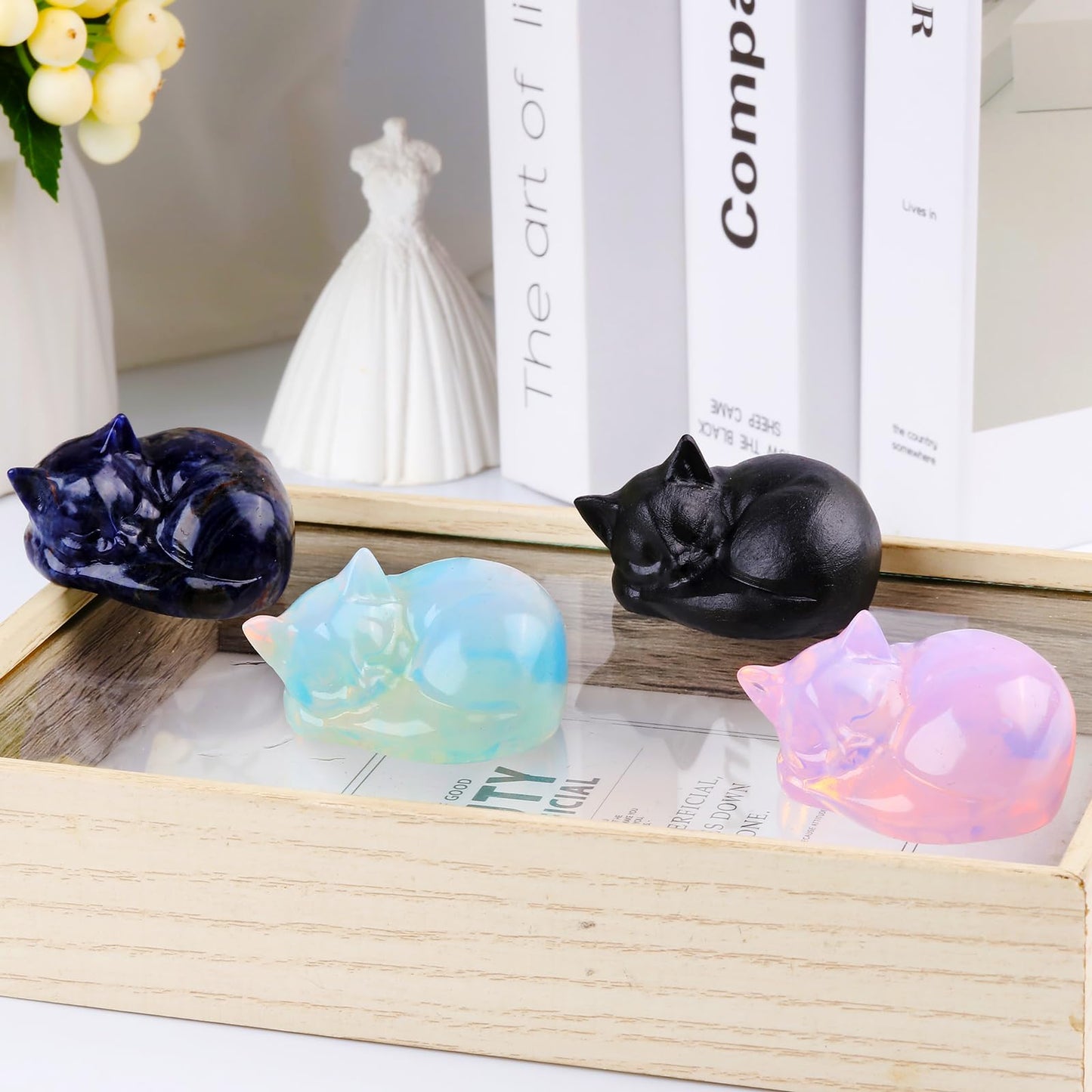 Ytbeoxk 2 Inch Blue Sodalite Cat Crystal Statue, Healing Crystal Cat Decorations,Polished Hand Carved Obsidian Lucky Cute Kitten Figurines, Blue Cat Gift Home Office Desk Decor for Cat Lovers