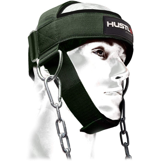Hustle Athletics Neck Harness for Weight Training - Ultra Durable and Comfy Neck Exerciser for The Ultimate Neck Training - Build a Strong Neck - Neck Weight Lifting Harness (Military Green)