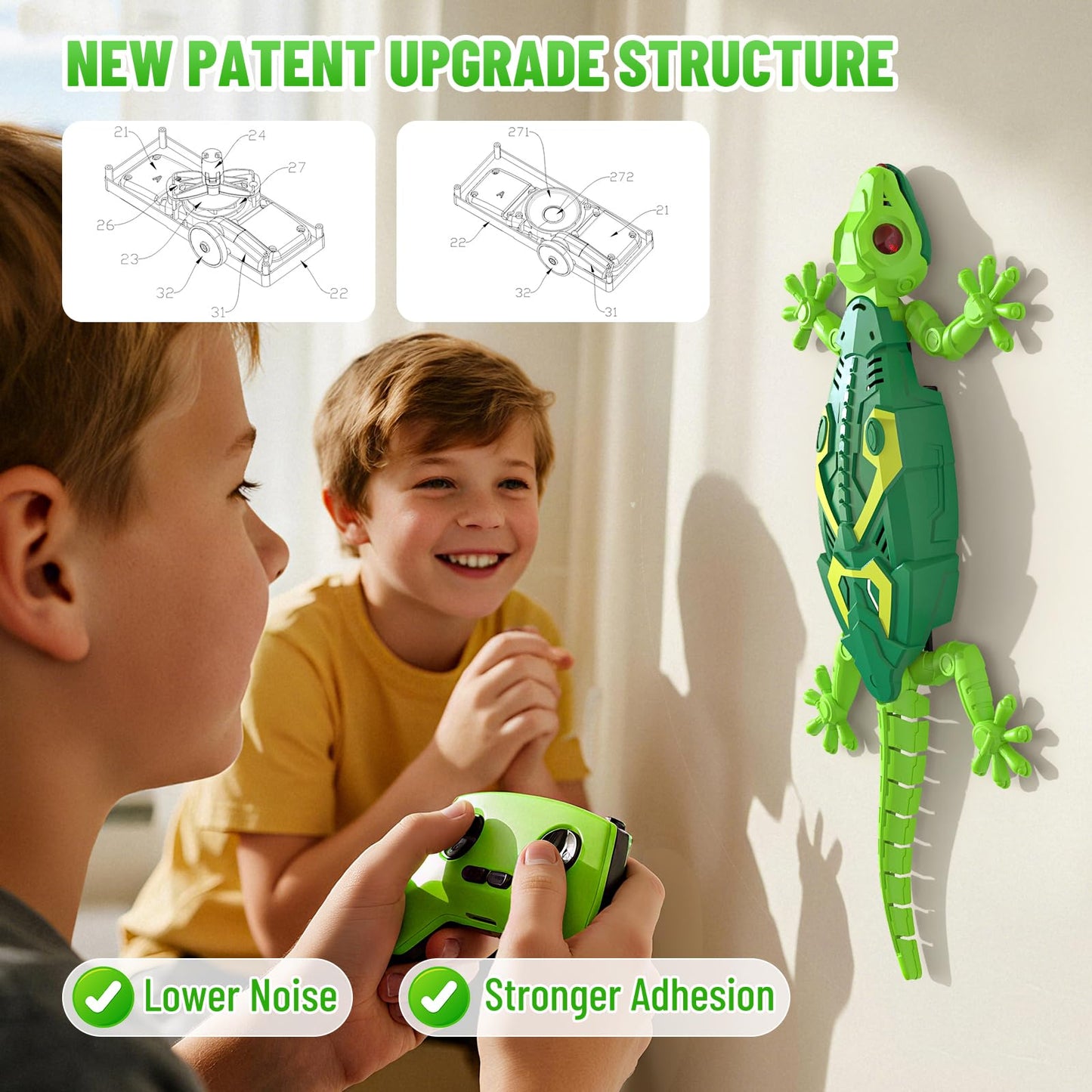 Envyvip RC Wall Crawler Gecko, Rechargeable Remote Control Robot Kids Toys, Wall Climbing Funny Prank Toys Birthday Gifts for Boys & Girls Ages 4 and Up, Upgrade Low Noise (Green)