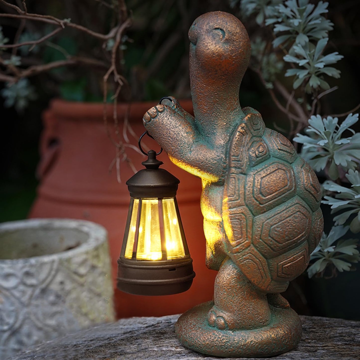 Roundot Turtle Solar Powered Outdoor Garden Statue, Resin Statue with Solar Light Lantern, Decorative Lawn, Yard Outdoor Turtle Decoration. Unique Home Decoration, Gifts for Women