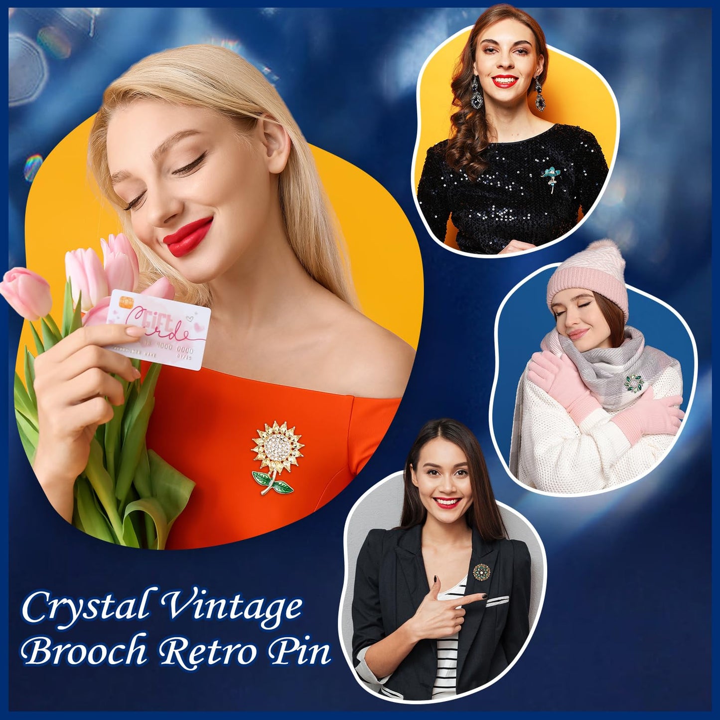 Junkin 12 Pcs Women Brooches Bulk Set Rhinestone Pin Crystal Vintage Brooch Retro Pin Summer Wedding Gifts for Women Girls(Flower)