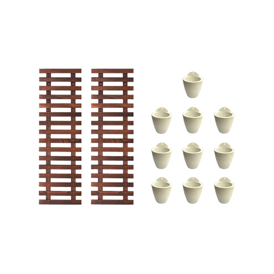 LalaGreen Bundle - 4 Inch, 10 Pack Self Watering White Plastic Pot + 2 Pack Wooden Plant Holder Wooden Hanging Planter, Plant Stand, Air Plant Succulent Holder, Outdoor Vertical Garden