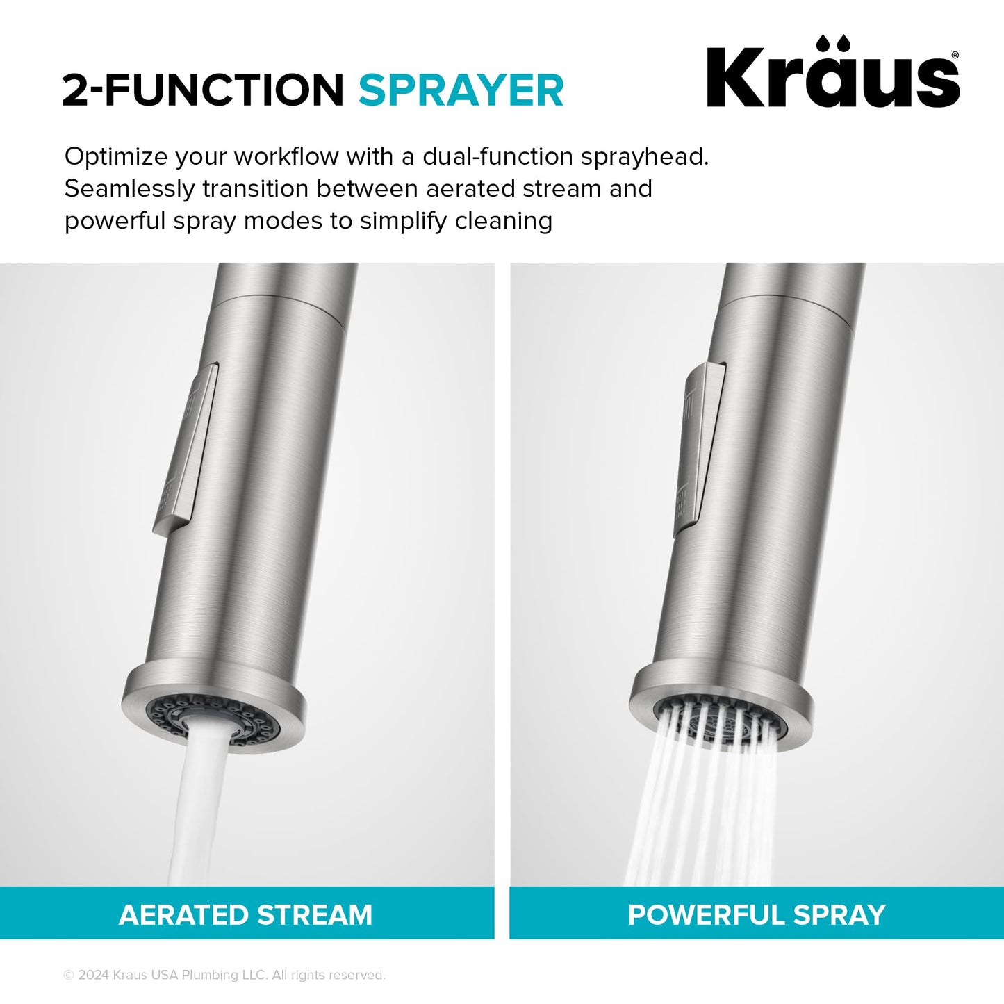 KRAUS Torak Pull Down Kitchen Faucet in Matte Black with 2 Function Sprayer, Pre-Attached Water Lines, and Mounting Hardware, KPF-2840MB