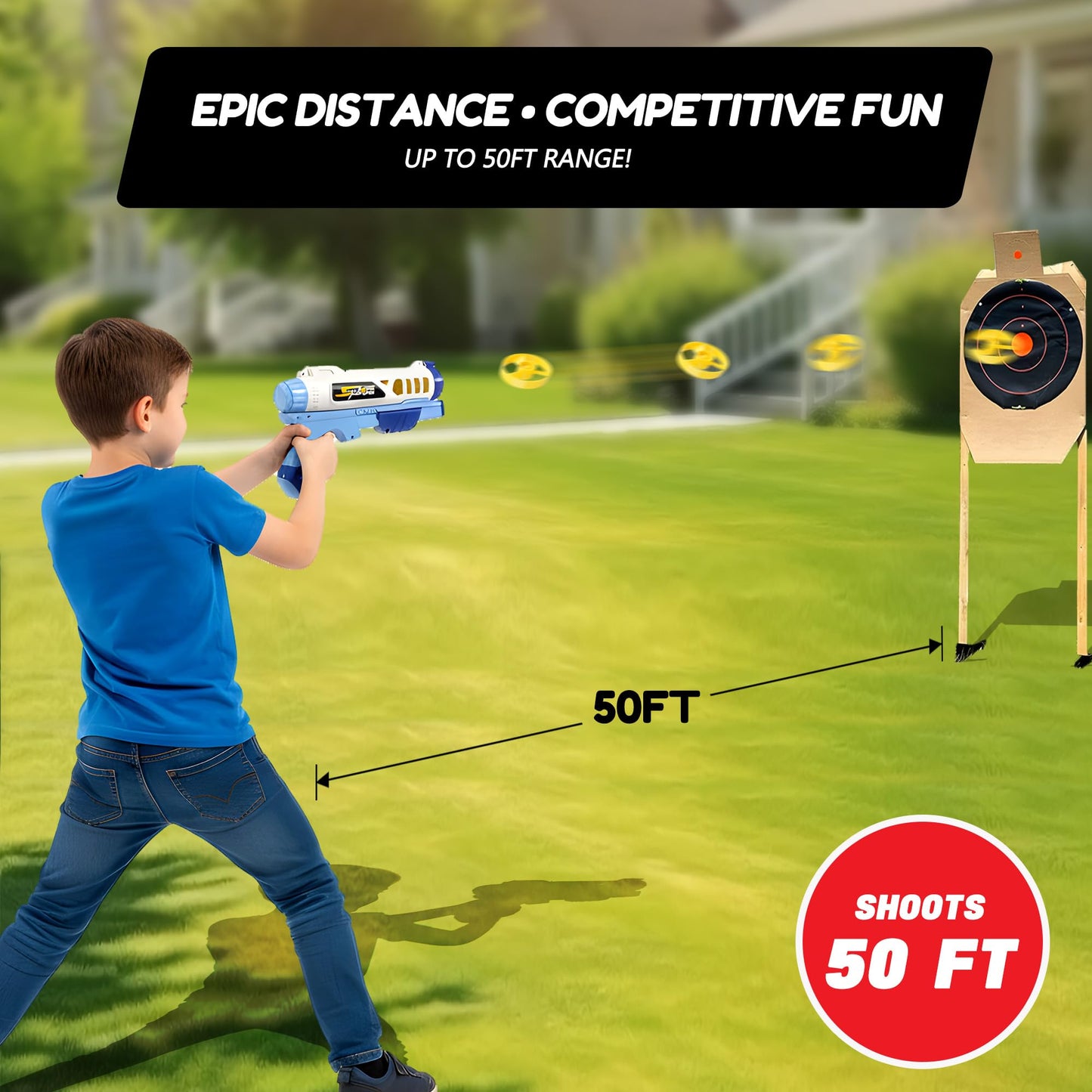 ROHSCE Flying Disc Launcher Toy for Kids Boys Girls 3-7 Year Old - Outdoor Rocket Shooter Game, Interactive Cat Dog Chase Toys, Indoor Activity Gifts for Toddlers Age 4-6 4-8 5-7