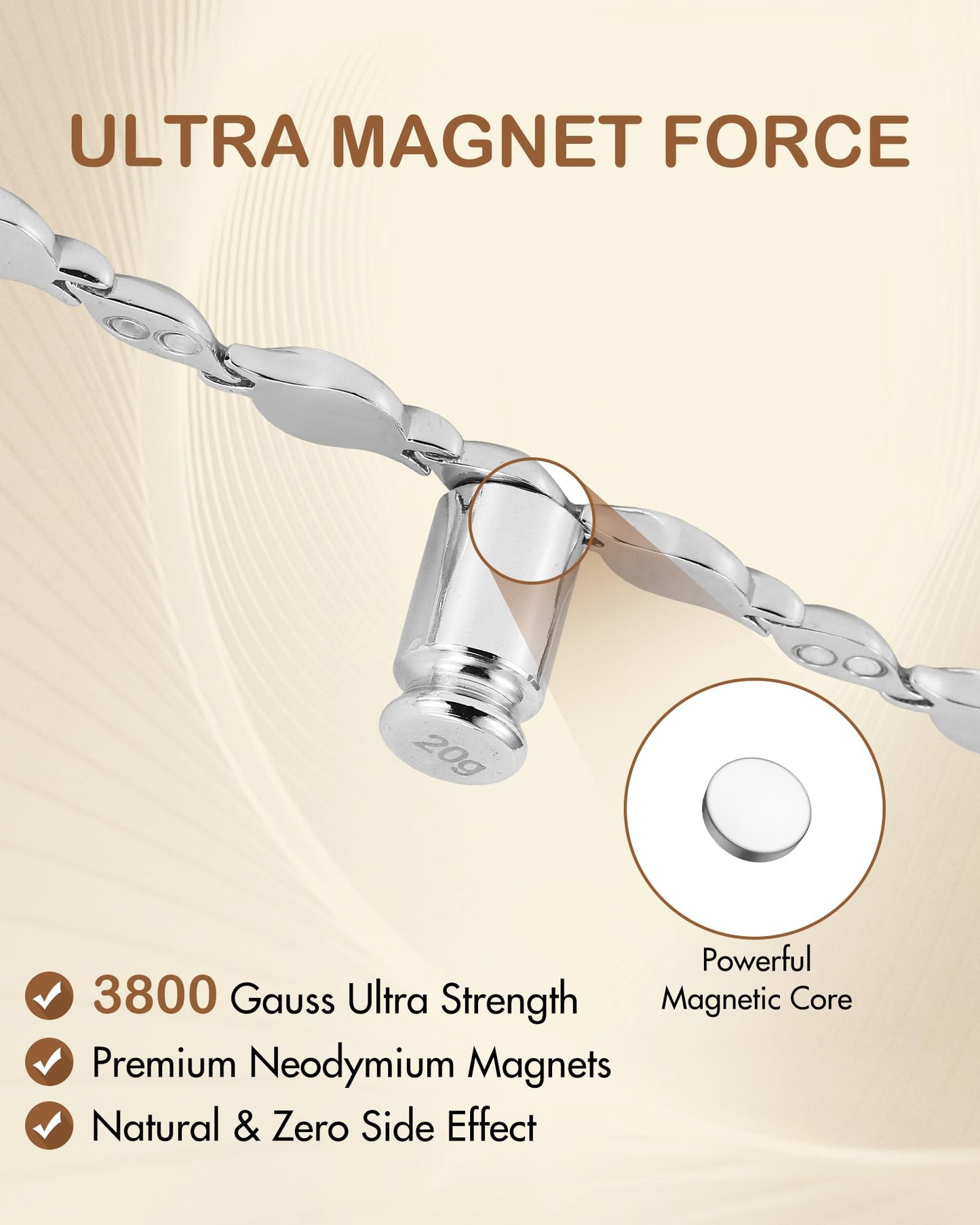 Feraco Pure Copper Bracelets for Women, Ultra Strength Magnetic Bracelet for Women with 3800 Gauss Magnet & Dazzling Austrian Crystals Stone, Copper Jewelry Gift (Silver)