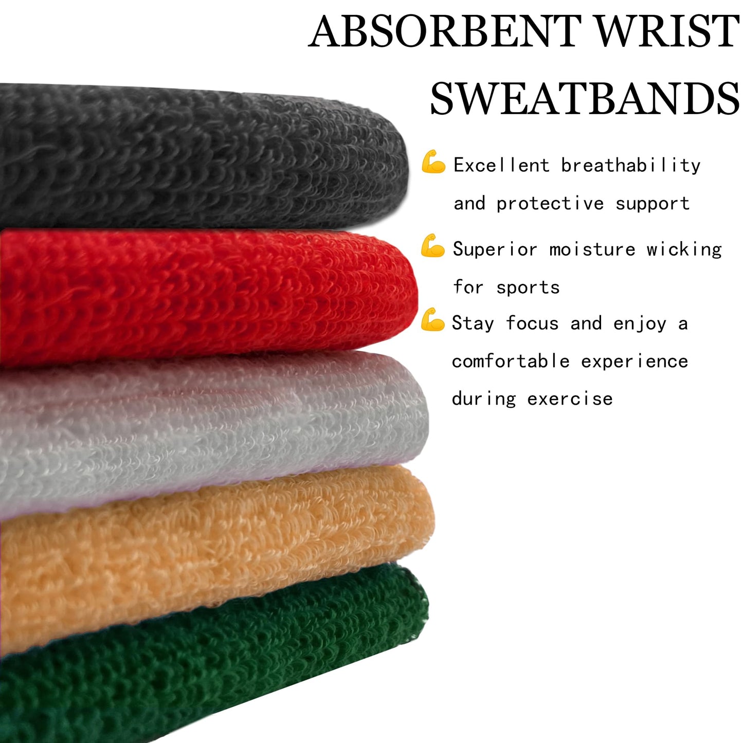 6 Pieces Multi-Sizes Sweatbands Sports Wristband for Men Women Moisture Wicking Tennis Wrist Bands Athletic Cotton Terry Cloth Sweatband for Pickleball,Basketball,Running,Gym,Working Out -Black
