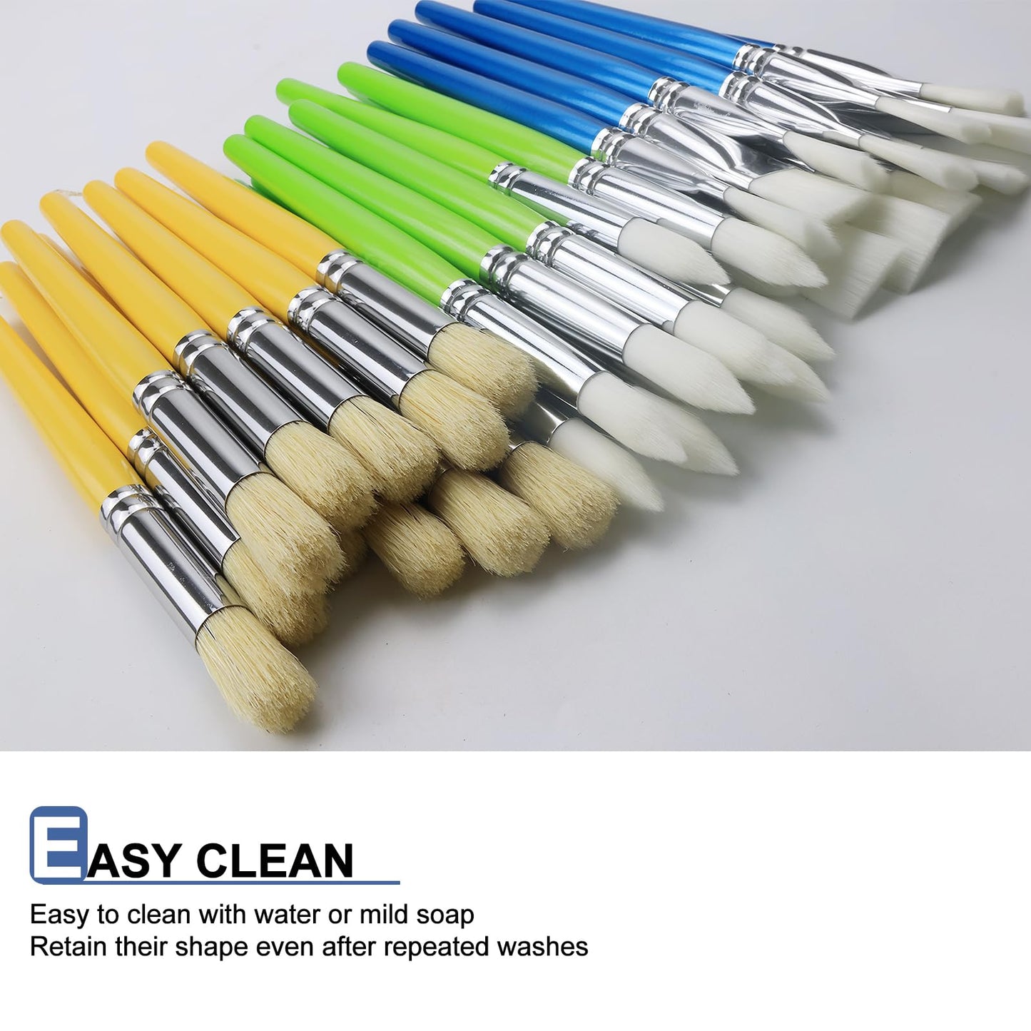 Bulk Paint Brushes for Kids Variety 36 Pcs, Back to School Toddlers PaintBrushes, Flat & Round Mop Painting Sets for Children & Classrooms，Short Wooden Handle