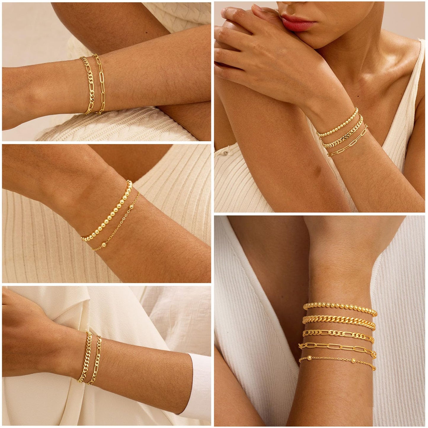 Gold Bracelets for Women, Dainty 14K Gold Plated Bracelet Stack for Women Trendy CZ Tennis Paperclip Cuban Chain Stackable Adjustable Waterproof Link Bracelet Jewelry Set Fashion Accessories Gifts