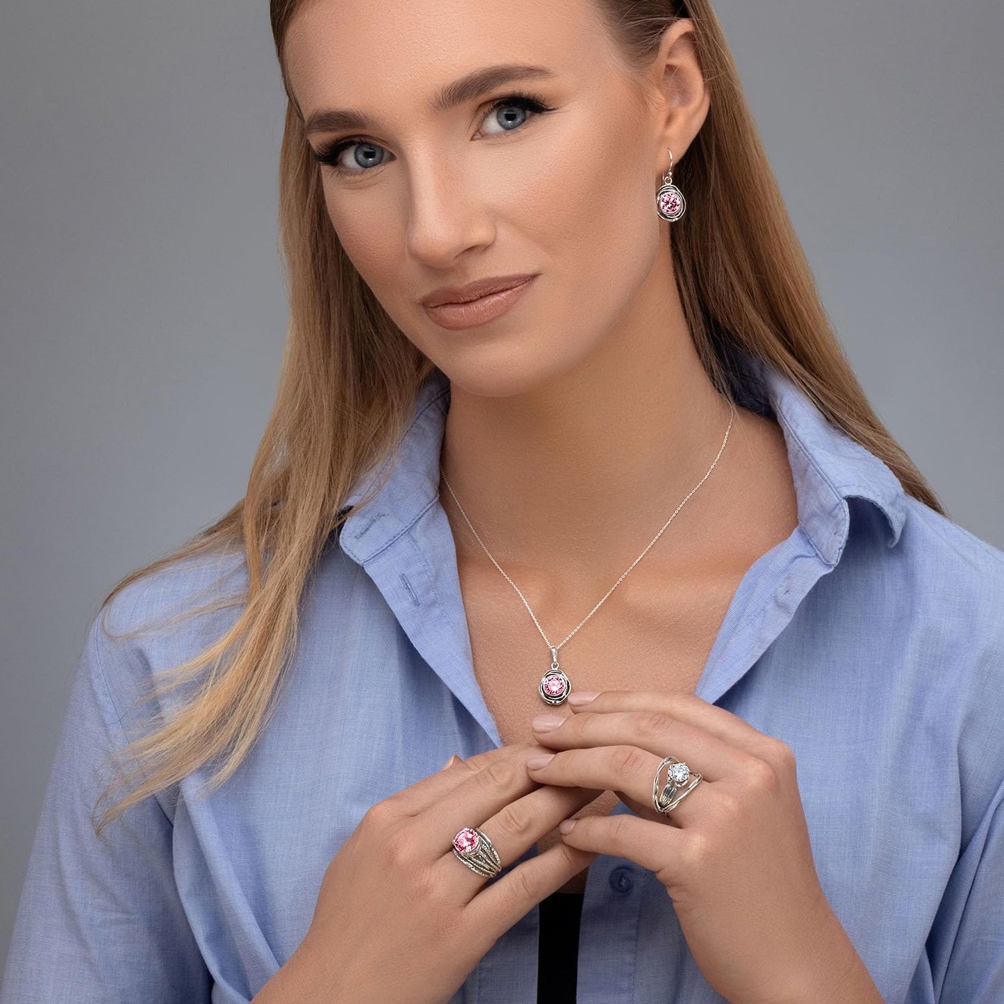 JEAN RACHEL JEWELRY 925 Sterling Silver Dangle Earrings for Women-Wire Wrap with Bezel Set Cubic Zirconia Vintage Design-Hypoallergenic,Lead&Nickel Free-Artisan Handcrafted Statement Earrings,Pink
