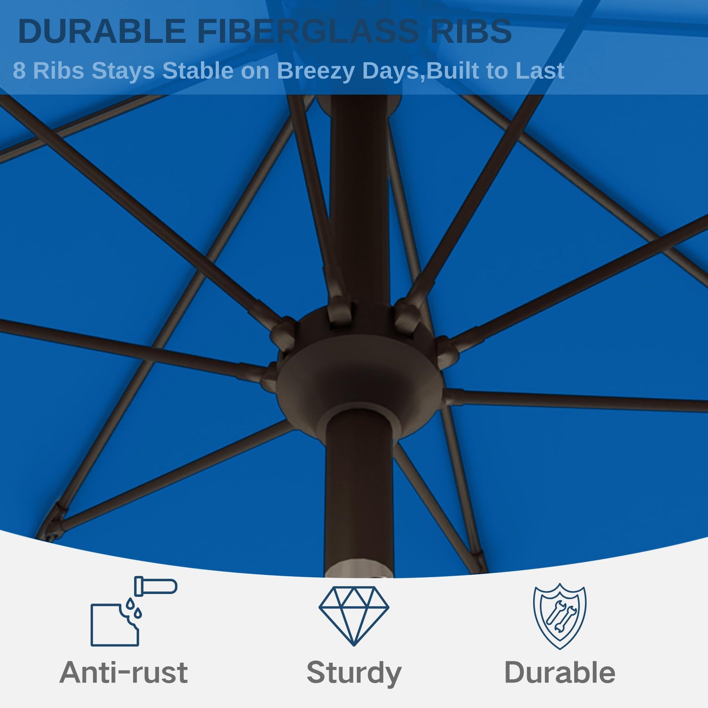 Tobeos 11FT Patio Umbrella, Outdoor Umbrella with with 8 Sturdy Fiberglass Ribs,Market Table Umbrella with Push Button Tilt and Crank,Suit for Backyard,Garden,Pool,Deck(Royal Blue)