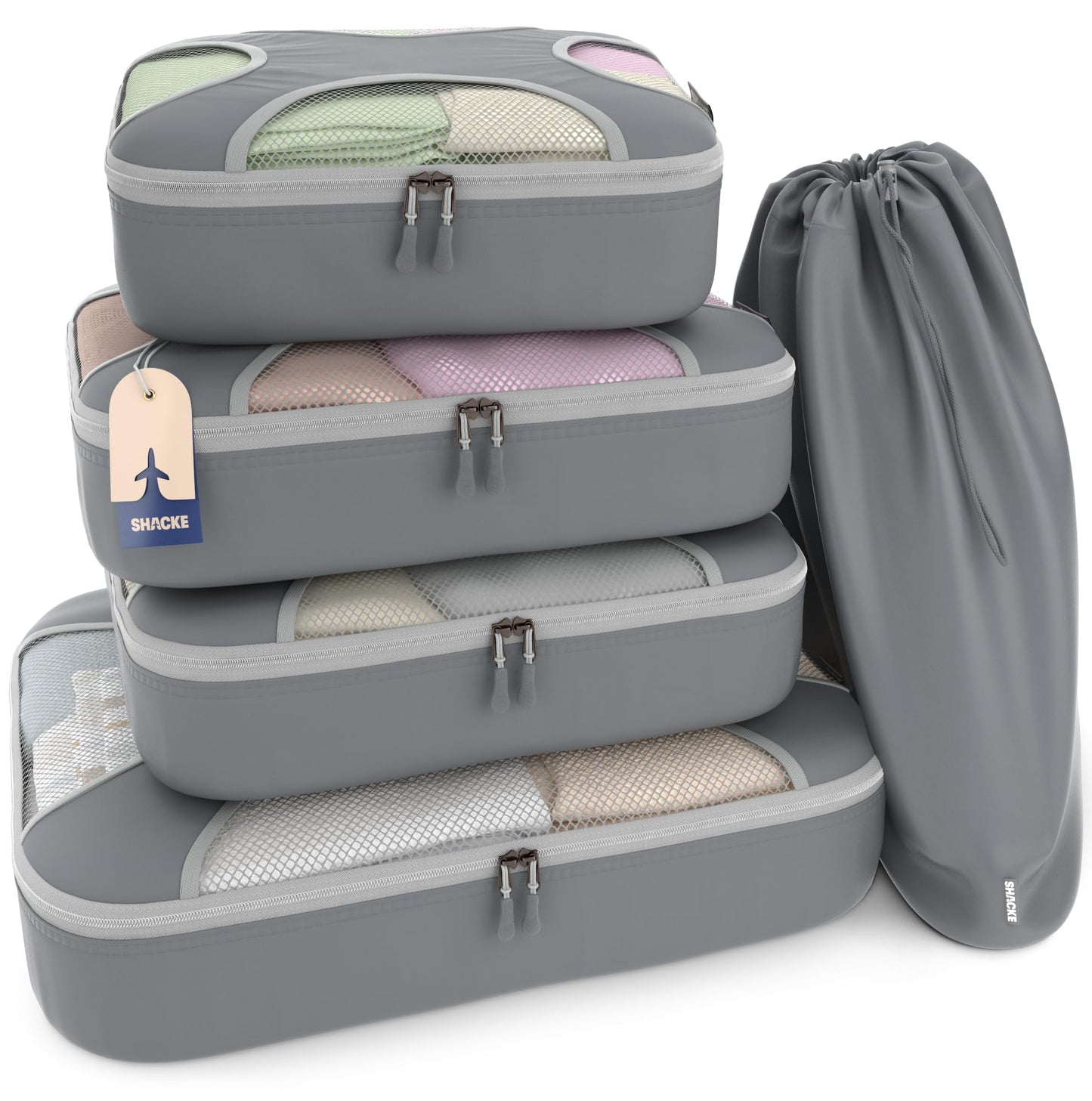 Shacke Packing Cubes for Travel 5 Set - Premium Luggage Organizer Bags - Versatile Travel Organizer for Women and Men - Optimized Packing Bags - Travel Essentials (Charcoal Gray)
