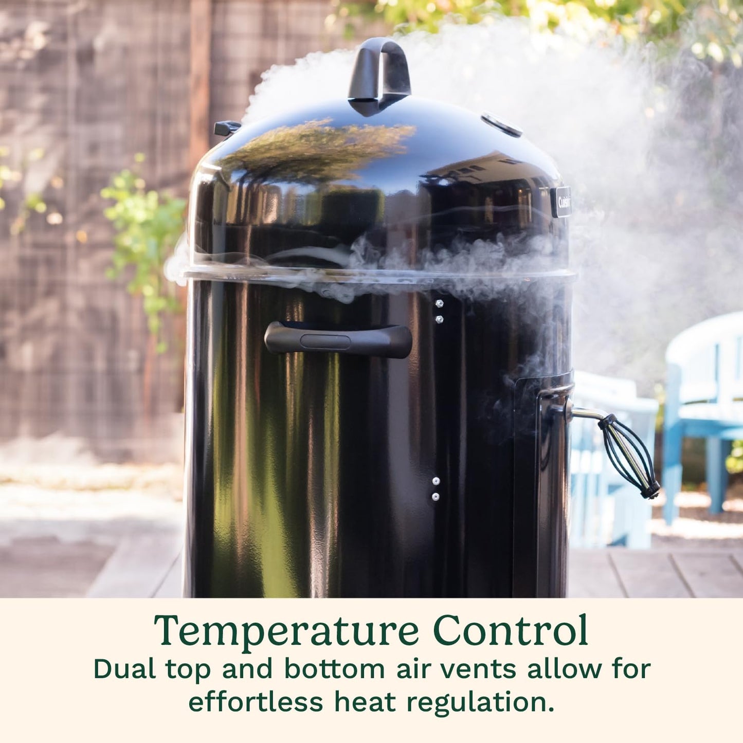 Cuisinart 16” Vertical Charcoal Smoker, Integrated Thermometer, Water Bowl and Dual Vents Perfect for Smoked Brisket, Chrome Plated Grates Smoker Grill for BBQ, Camping, Tailgates