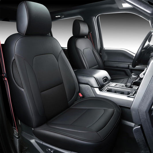 Coverado F150 Seat Covers for Ford, Full Set Leather Automotive Seat Covers, Custom Fit for 2015-2025 F150 and 2017-2025 F250, F350, F450 (Black)