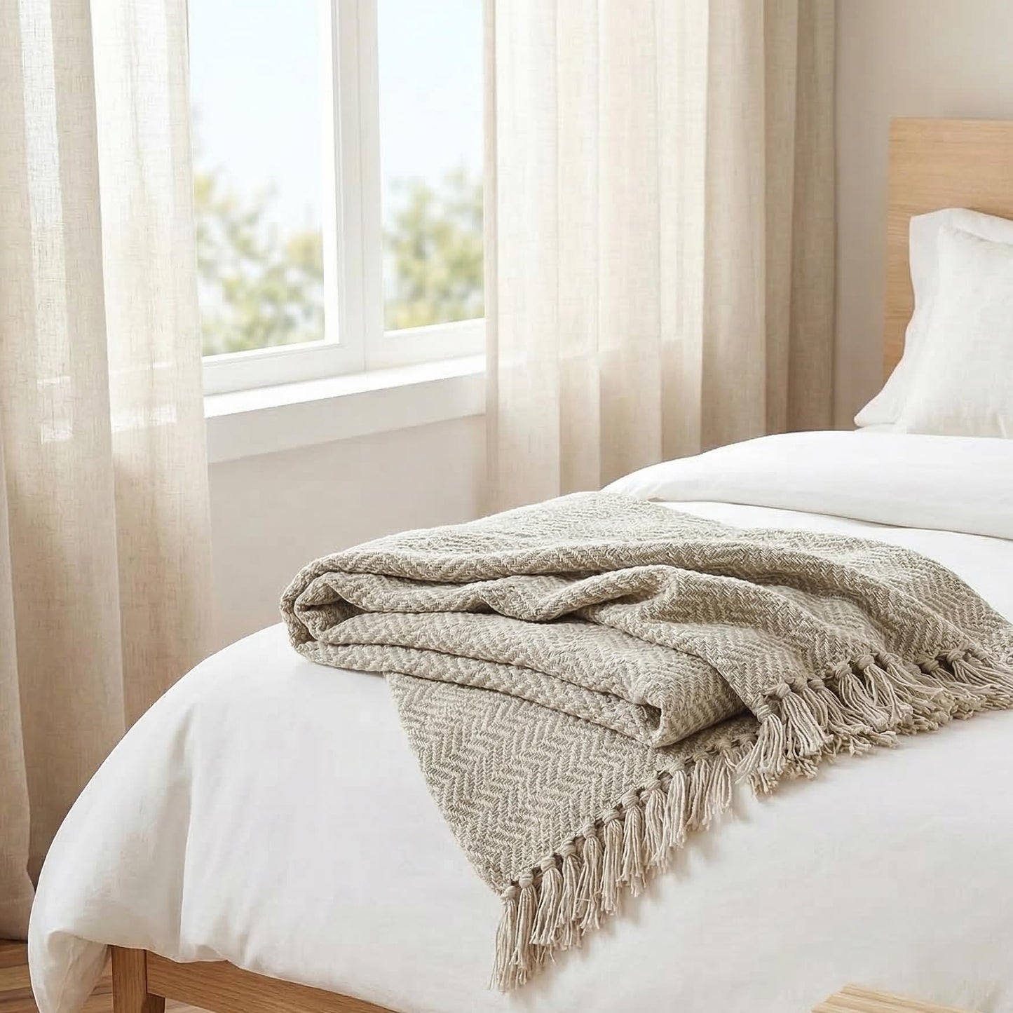 Americanflat 50x60 Throw Blanket - Soft and Breathable Cotton Throw Blanket for Couch, Bed, Chair - Decorative Blankets Perfect for Home, Office, or Outdoor Use - Cream and Beige Zig Zag Design