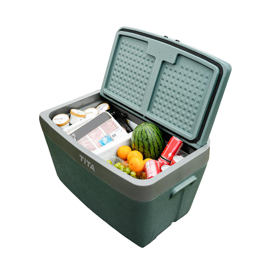 TITA 42 Qt Car Refrigerator for Tesla Model Y & Juniper, Portable 12V Dual-Zone Car Fridge Freezer, Rapid Cooling & Energy-Saving Modes, Mini Car Cooler for Travel, Camping & 12V/24V Vehicles