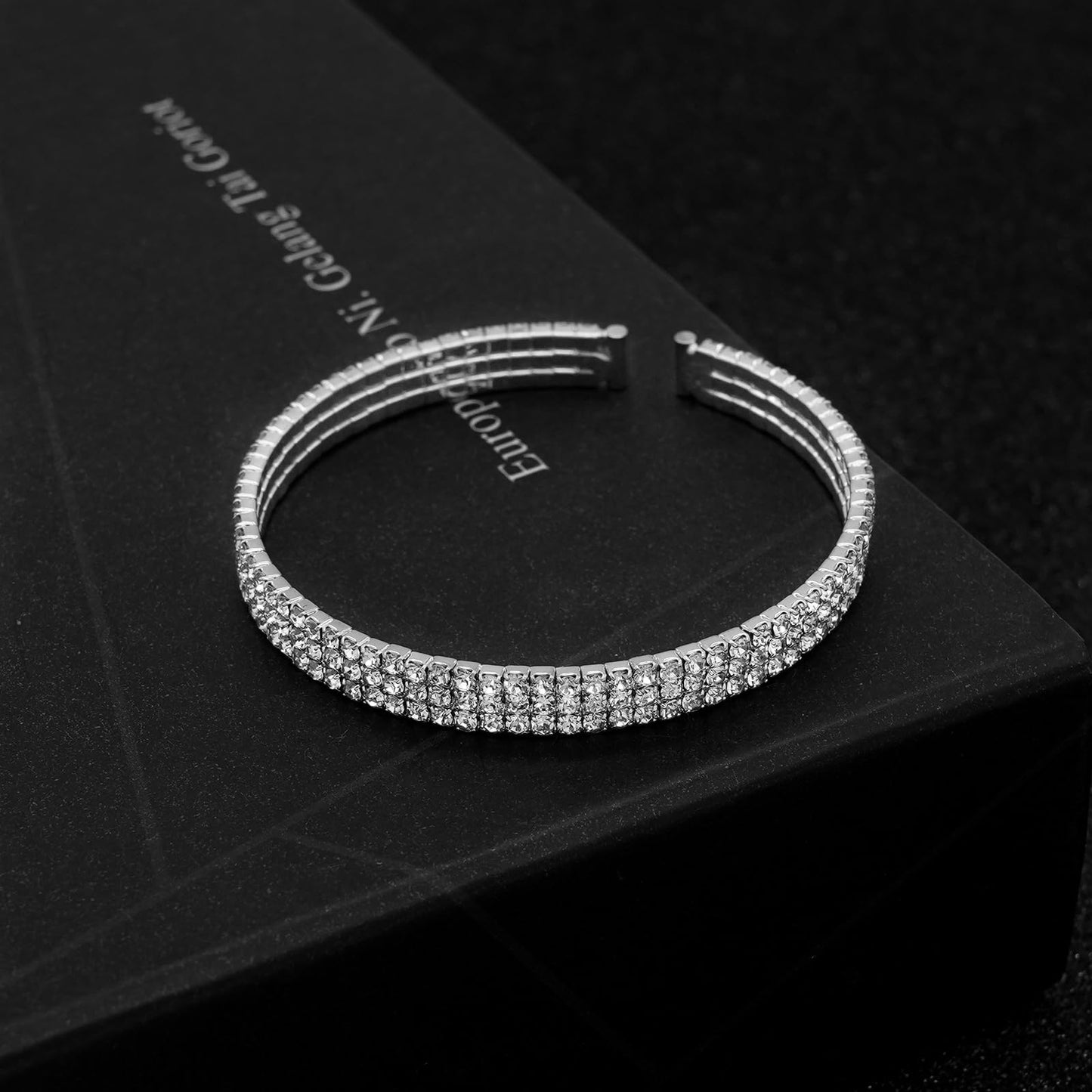 Tidefire Rhinestone Tennis Cuff Bracelet for Women Crystal Bridal Bangle for Prom Wedding Party Dating (1200 Silver)