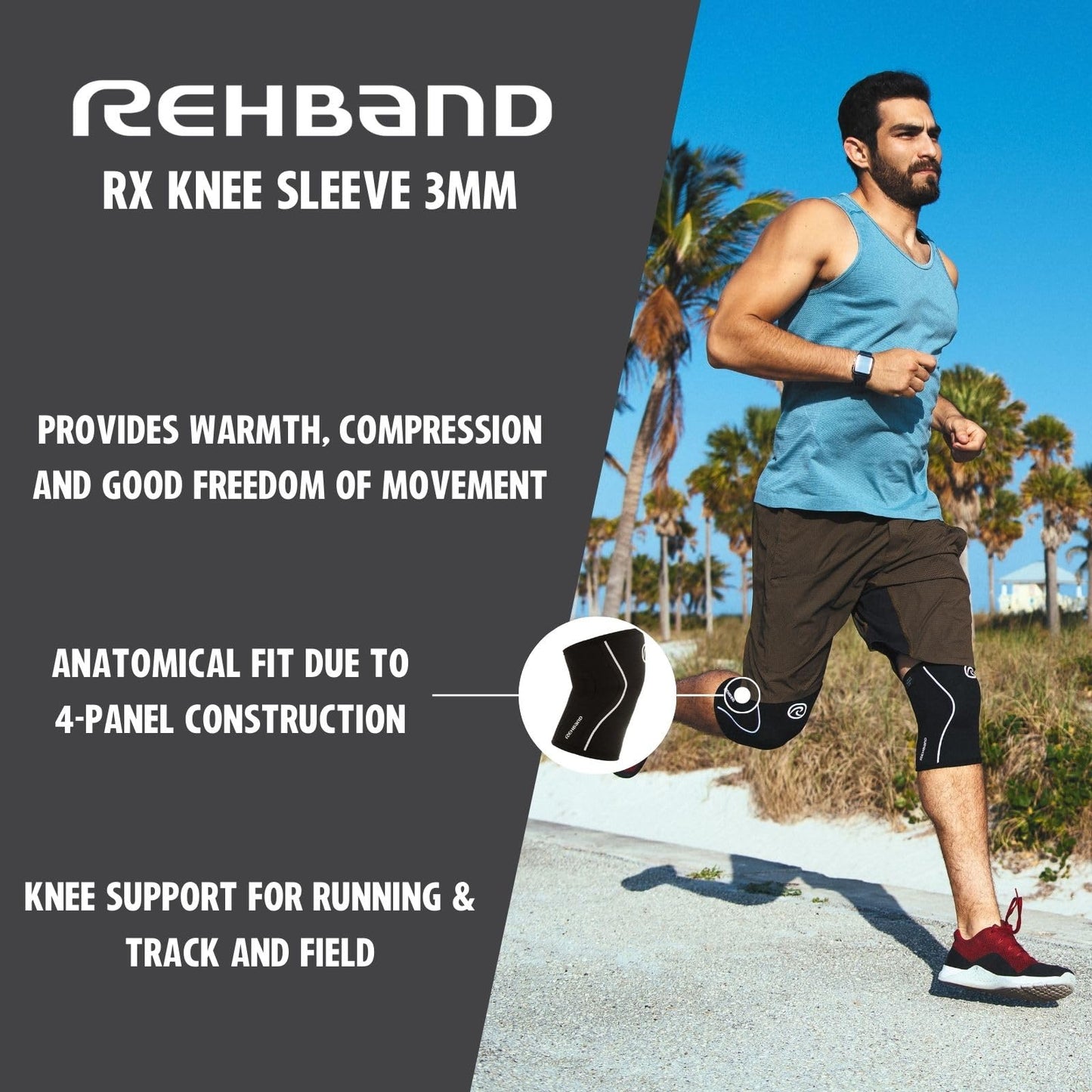 Rehband Knee Sleeve 3mm Neoprene, Lightweight Knee Brace for Endurance and Ball Sports, Unisex Compression Starter Knee-Sleeves, Breathable Running Knee Support, Colour:Black, Size:Medium