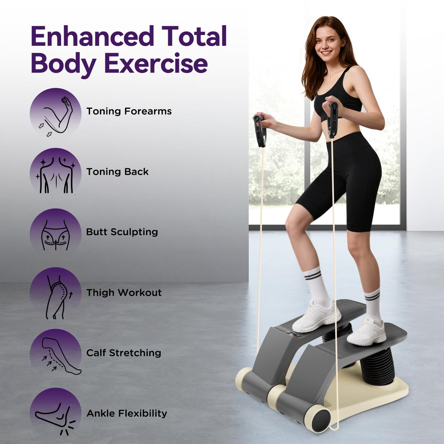 Air Stair Climber Stepper Machine for Home Gym, Adjustable Air Resistance with Resistance Bands, Anti-Slip Comfortable Foot Pedals, Quiet Cardio Fitness Stepper