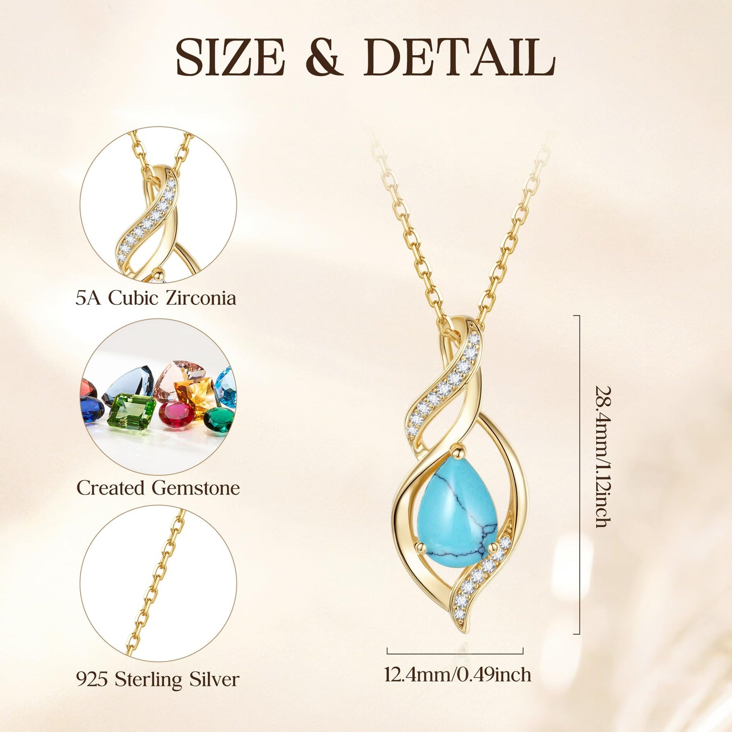 FANCIME 14K Gold Plated December Birthstone Necklace for Women Turquoise Teardrop Necklace Sterling Silver Infinity Love Birthday Gifts for Mom Women, 16"+2" Inches