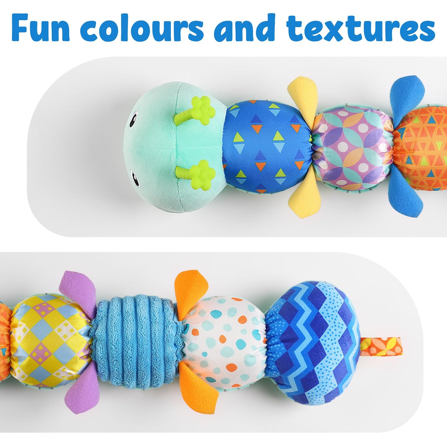 LIGHTDESIRE Baby Toys Musical Caterpillar,Infant Stuffed Animal Toy with Crinkle and Rattles,Soft Sensory Toys with Textures for Tummy Time Newborn Boys Girls 0 3 6 12 Months(Blue)