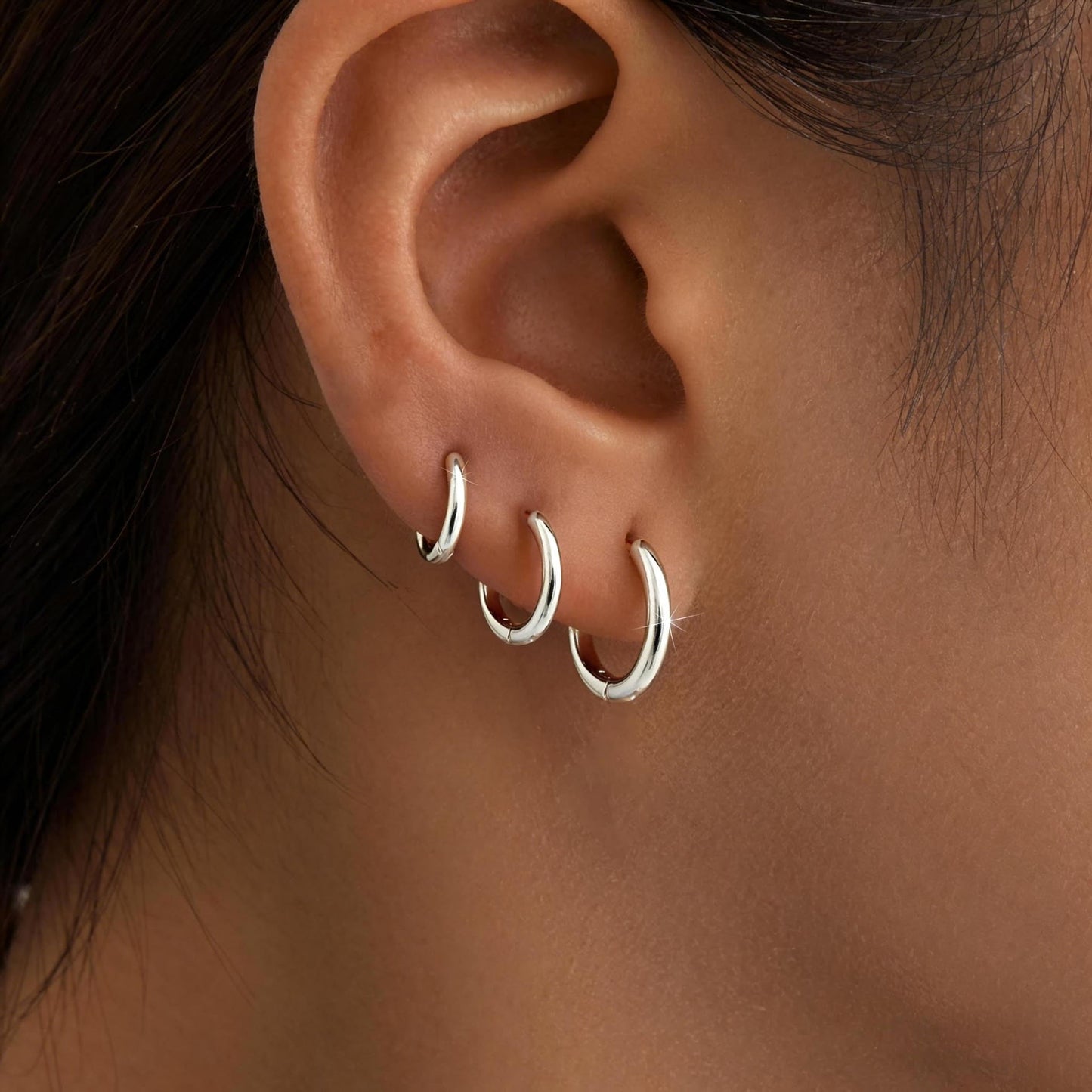 3Pairs Sterling Silver Hoop Earrings Set for Women Trendy Chunky Huggie Dainty Earring Jewelry for Women Teens (Silver - Classic 3 Pairs)