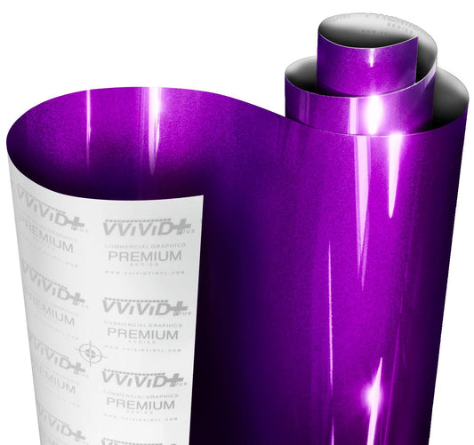 VViViD+ Ultra Gloss Candy Metallic Purple Vinyl Car Wrap Premium Paint Replacement Film Roll with Nano Air Release Technology, Stretchable Protective Cap Liner, Self Adhesive (25ft x 5ft)