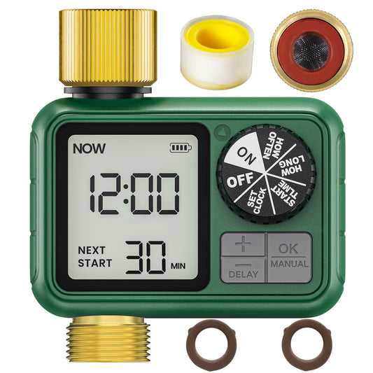 XinFuture Water Timer for Outdoor Garden Hose, Sprinkler Timer for Garden Faucet with Auto/Manual/Rain Delay Mode, Sprinkler Irrigation Controller for Yard Lawn (1 Zones Brass Inlet & Outlet)