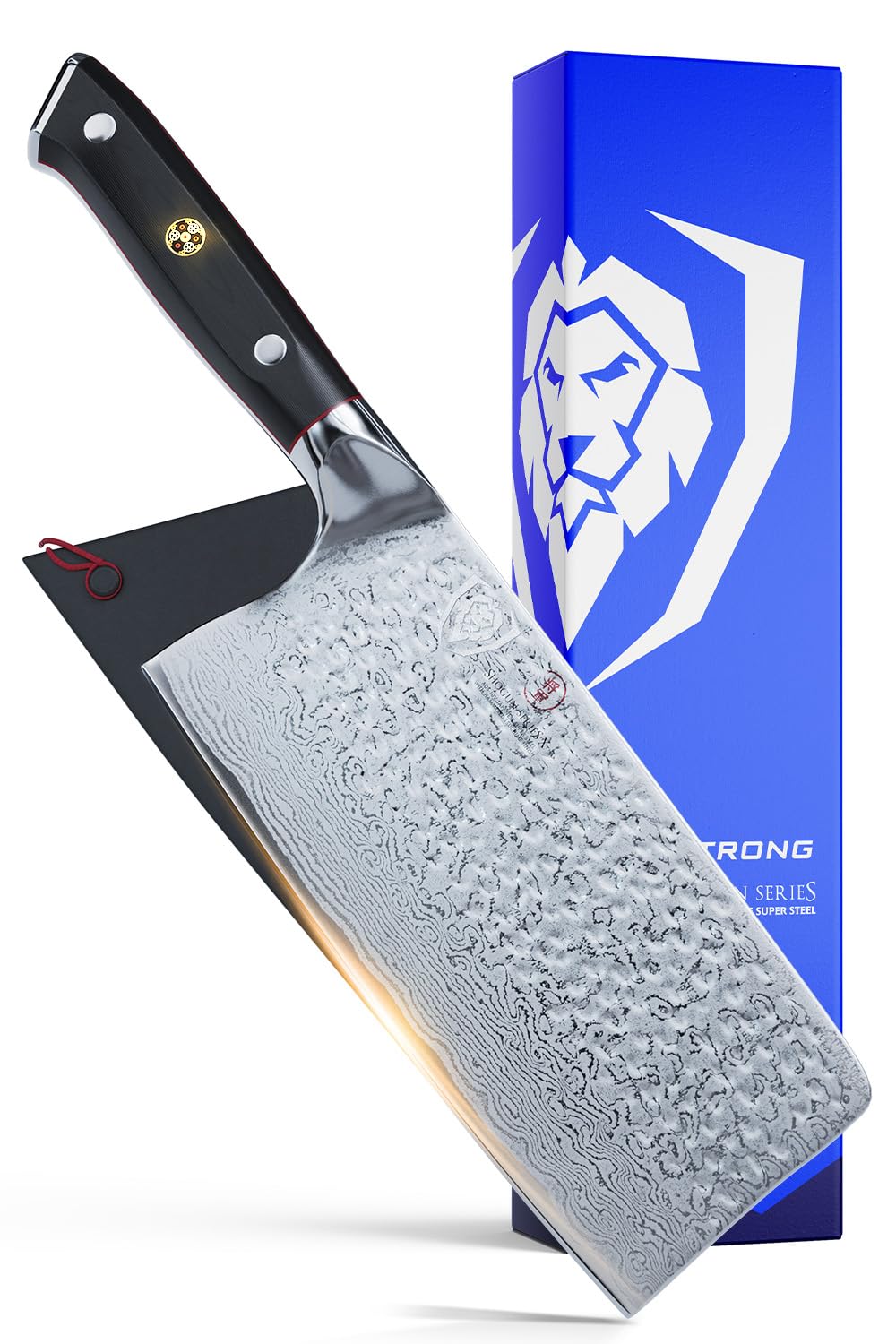 Dalstrong Meat Cleaver Knife - 7" - Shogun Series ELITE - Razor Sharp - Japanese Super Steel - Damascus Knife - Hammered Finish - Heavy Duty Gift Cooking Knife - w/Sheath