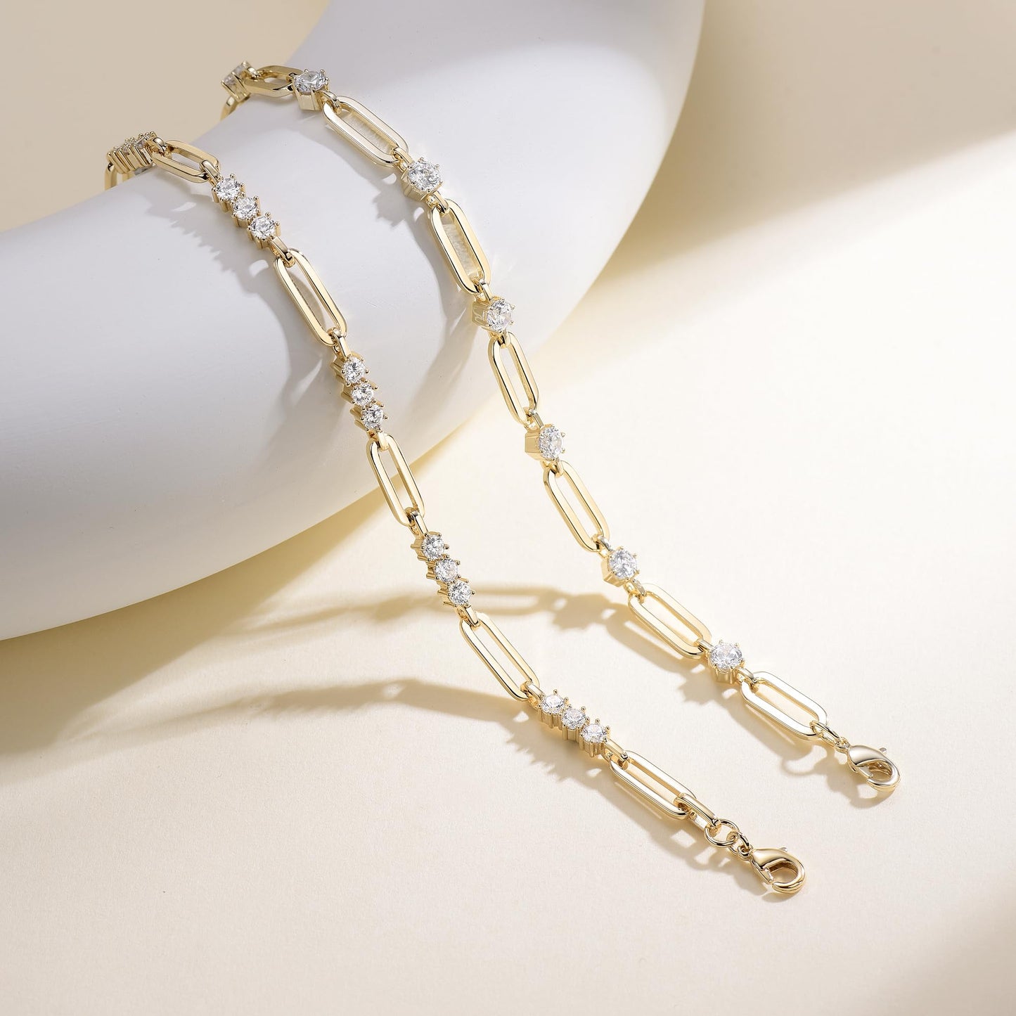 shinelab Paperclip Bracelet for Women Couple Bracelets with CZ Chain Strand Jewelry Gift for Men_7.5inches