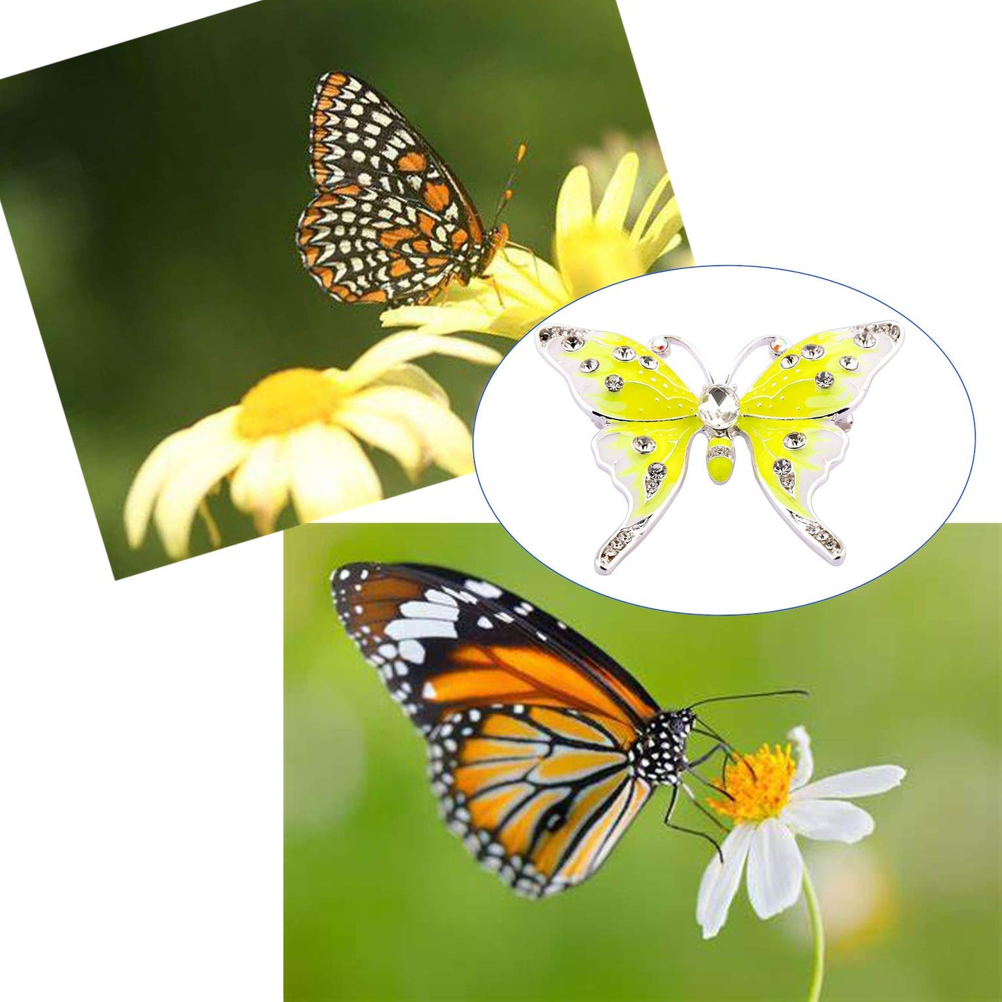 FEELMEM Crystal Rhinestone Butterfly Brooch Pin Blue Color Butterfly Brooches for For Women Wedding/Banquet/Birthday Party (yellow)