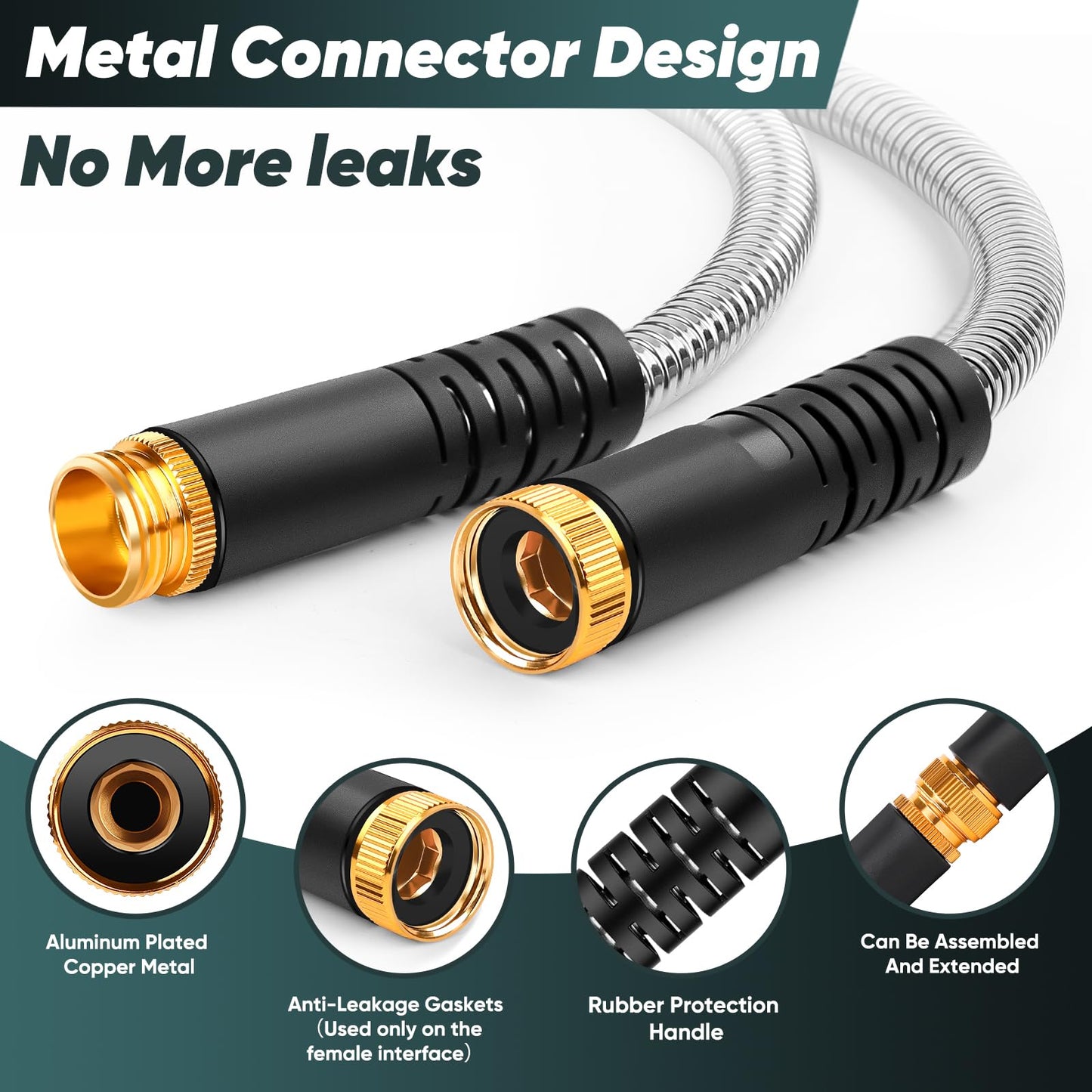 Amayrose Garden Hose with 10-Function Nozzle, Leak-proof Metal Connector Hose, No Knots, Kink-Free Hoses, Lighter, Anti-Pets, Wear-Resistant, 3/4 GHT, Water Hose for Garden, Yard, Outdoor（75 FT）