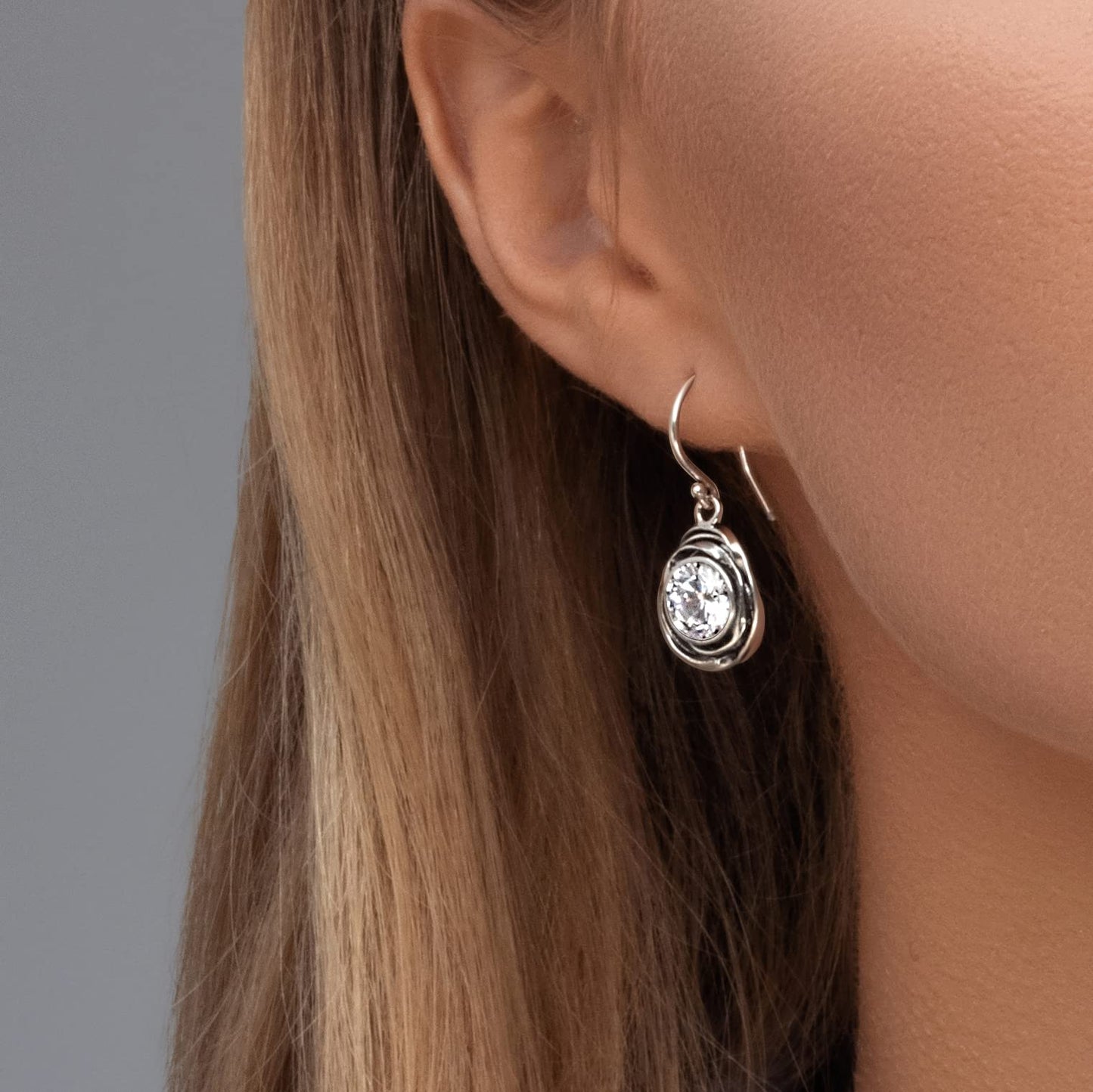 JEAN RACHEL JEWELRY 925 Sterling Silver Dangle Earrings for Women-Wire Wrap with Bezel Set Cubic Zirconia Vintage Design-Hypoallergenic,Lead&Nickel Free-Artisan Handcrafted Statement Earrings,White