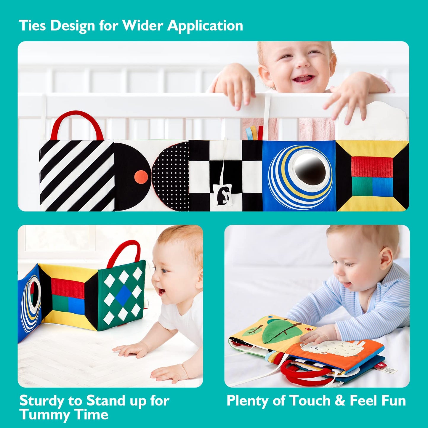 hahaland Baby Toys 0-6 Months - High Contrast Newborn Toys - Baby Tummy Time Books 0-6 Months with Crinkle, Squeaky Sounds, Touch Feel, Visual Stimulation