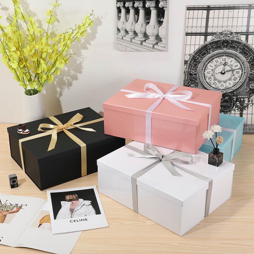 Extra Large Gift Box with Lid 17x13x6 Inches, Blue Gift Boxes for presents Packaging for Birthdays, Valentine's Day, Christmas, Anniversaries (Include Shredded Paper Fill, Envelope Card Ribbon)
