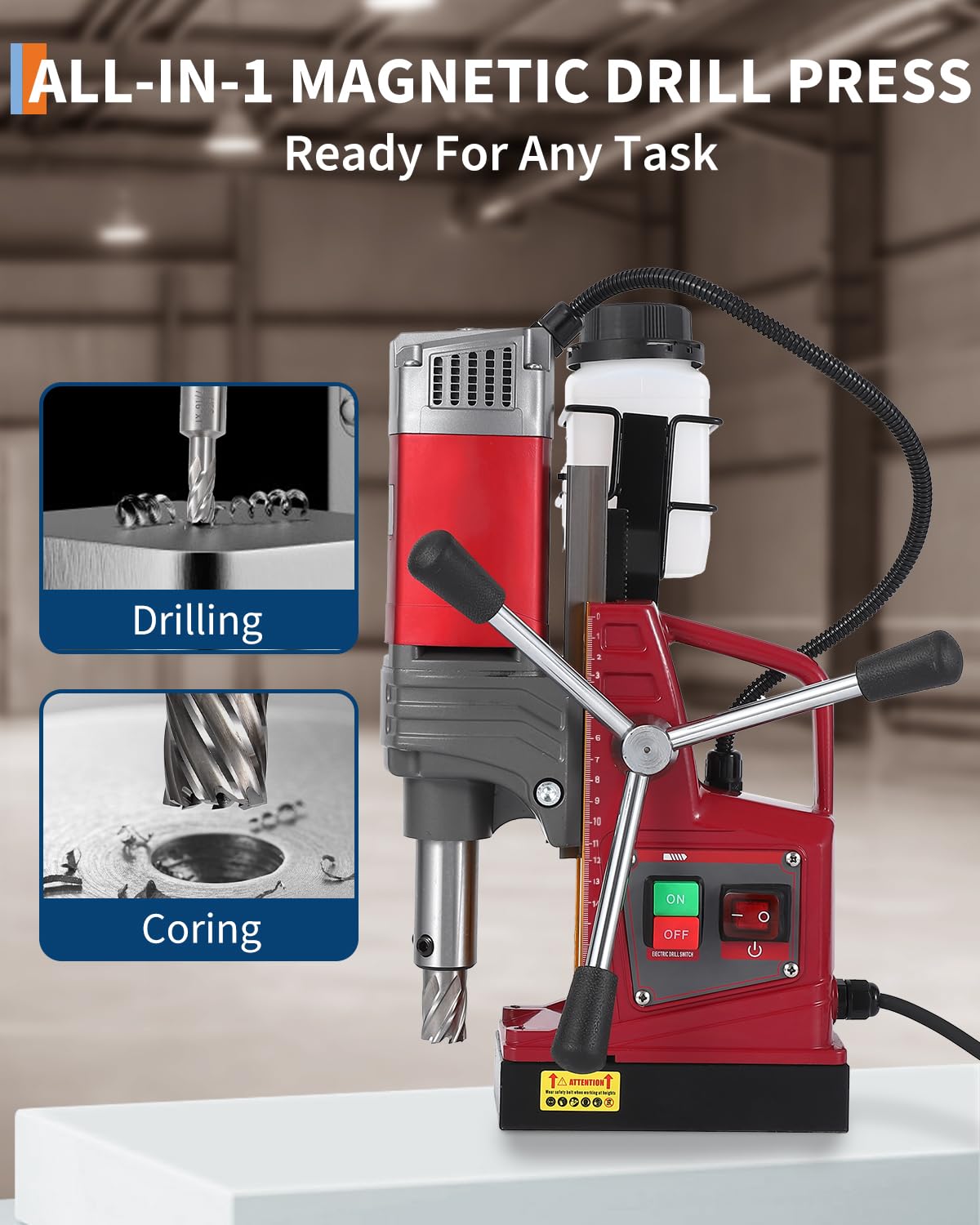 Portable Magnetic Drill Press with Adapter, 1.57" Boring Diameter, 1450W, 820RPM, 13000N, Double Dovetail Guide Electric Mag Drill Kits for Drilling in Metal, Steel, Iron