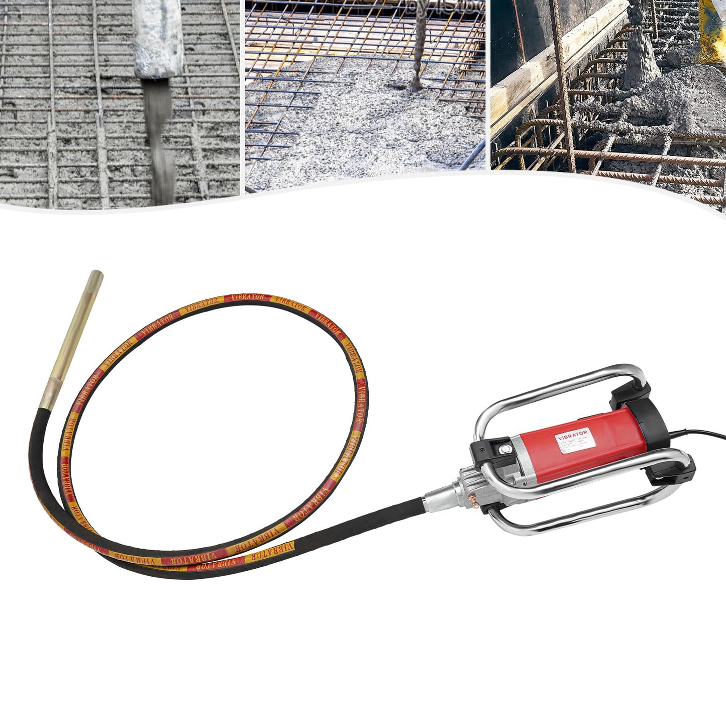 Electric Concrete Vibrator, 2000W 4300r/min, Copper Motor Handheld Concrete Vibrating Tool, Portable Pencil Cement Vibrator with Shaft of 13.12ft / 4m, Remove Air Bubble and Level Concrete (Red)