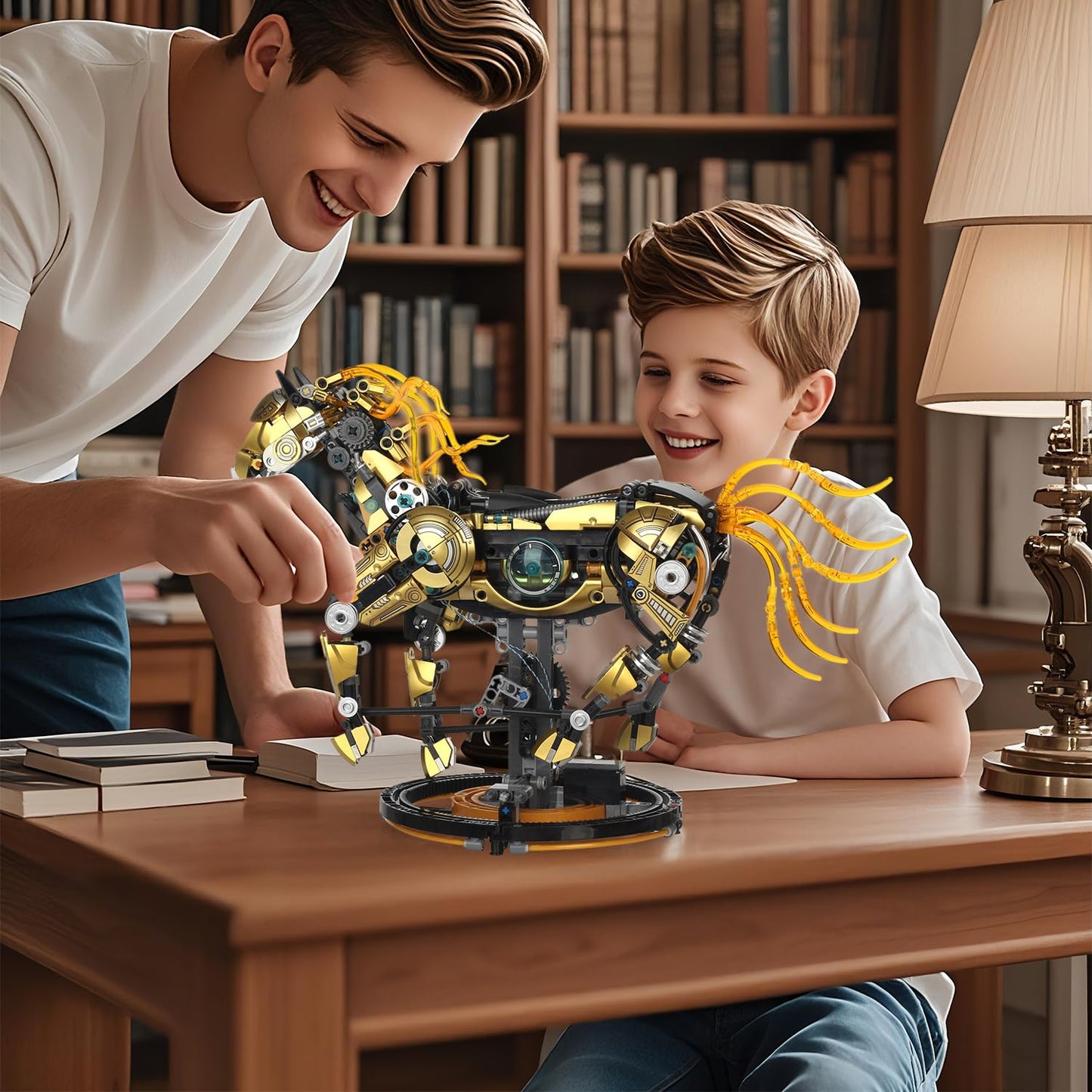 funxinee Mechanical Horse Building Blocks Linkage Kit, Animal World Model with Lighting & Display Stand, STEM Toy DIY Desktop Ornament for Boys Ages 12+, Adult Collectors, Unique Birthday Gift Idea