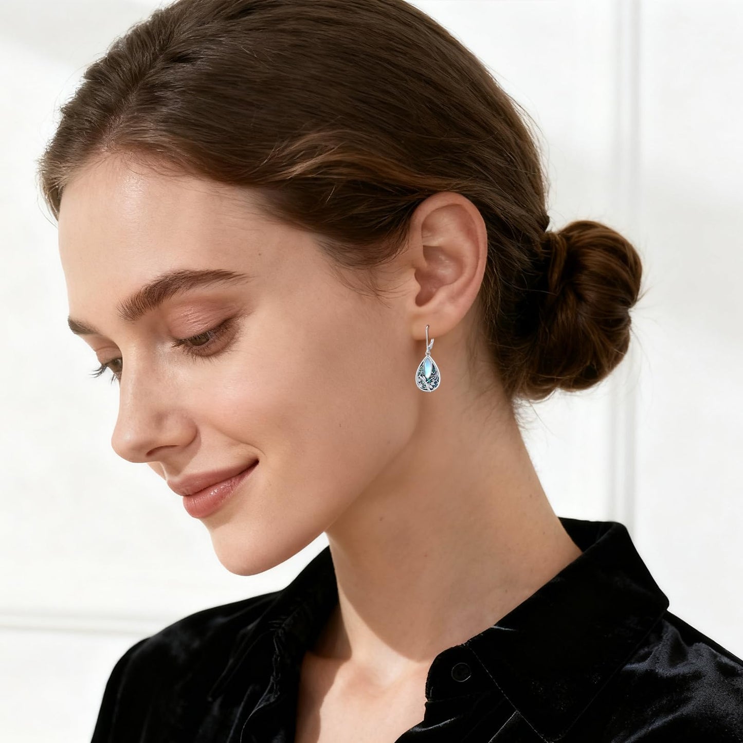 KoyeKei Dragonfly Gifts for Women 925 Sterling Silver Dragonfly Filigree Dangle Drop Earrings Abalone Moonstone Filigree Leverback Earrings Jewelry Gift for Girlfriend Wife Daughter