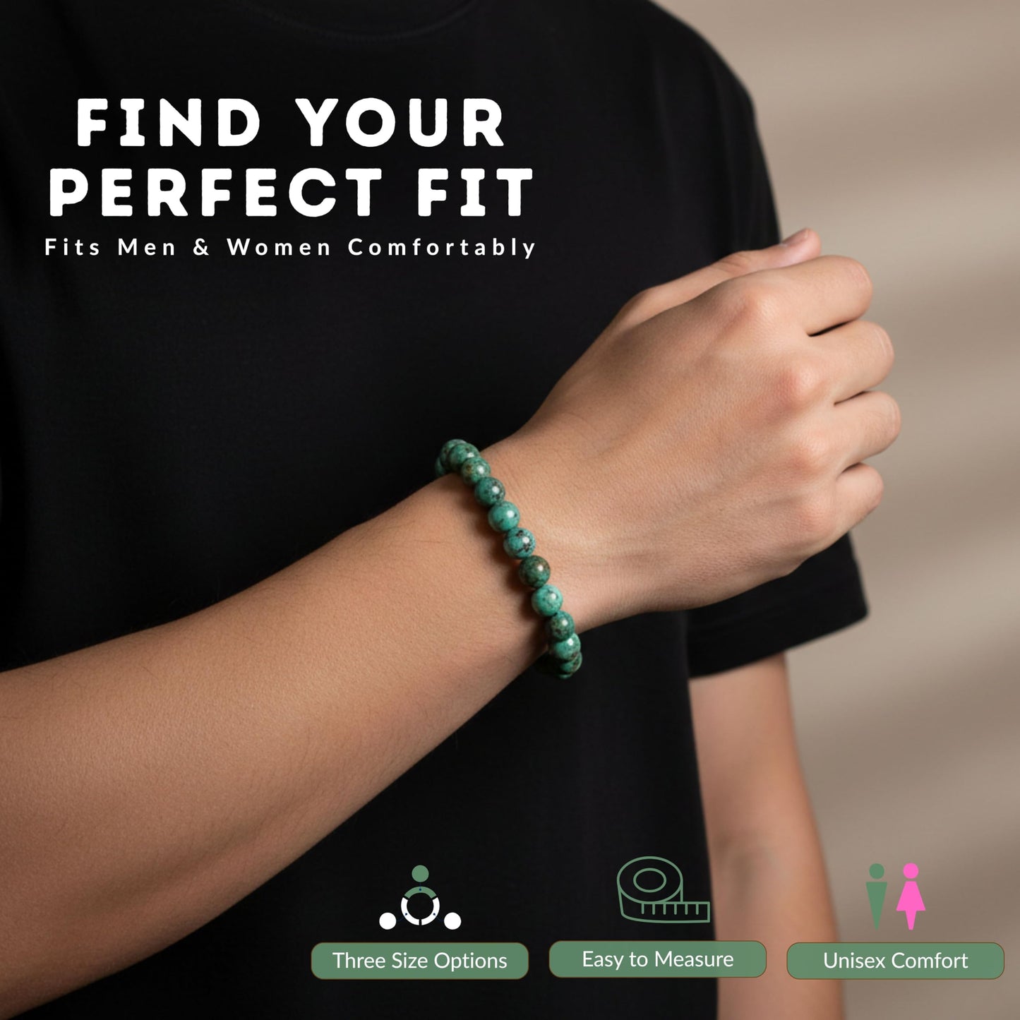 Cherry Tree Collection African Turquoise Beaded Bracelet – Genuine 8mm Gemstone Stretch Bracelet for Men & Women – Handmade Crystal Bracelet - (African Turquoise - M)