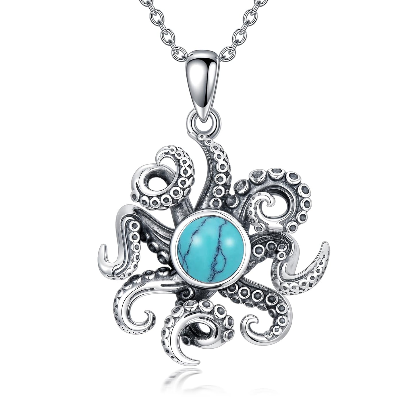 PROESS 925 Sterling Silver Octopus Necklace Turquoise Necklace Octopus Pendant Sea Animal Jewelry Gifts for Women