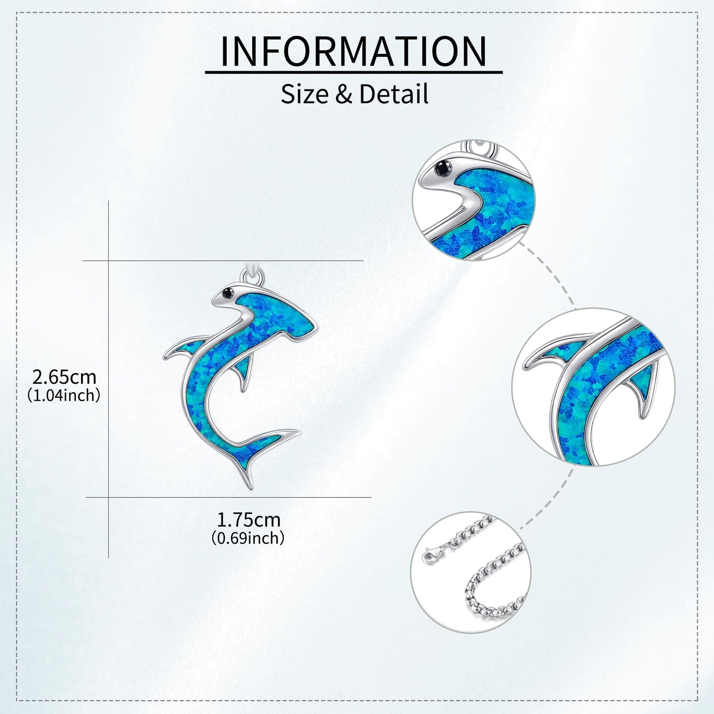 YAFEINI Hammerhead Shark Necklace S925 Sterling Silver Blue Opal Shark Pendant Necklace Hammerhead Sharks Jewelry Gifts for Women Men