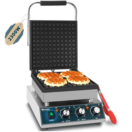 Hehinton® Commercial Belgian Waffle Maker, 110V 2300W Electric Waffle Maker Dual Temperature Control,11.4"x11.4" Cooking Area, Waffle Iron with Nonstick Plates for Food Trucks, Cafes & Home Use