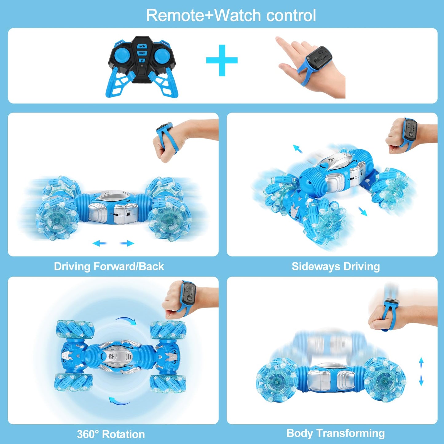 BEMITON Boys Aged 6-12 Birthday Gift Ideas- Gesture Sensing RC Stunt Car Toy for Kids, Hand-Controlled 2.4Ghz Remote Control Twist Cars, 4WD All-Terrain Off-Road Vehicle