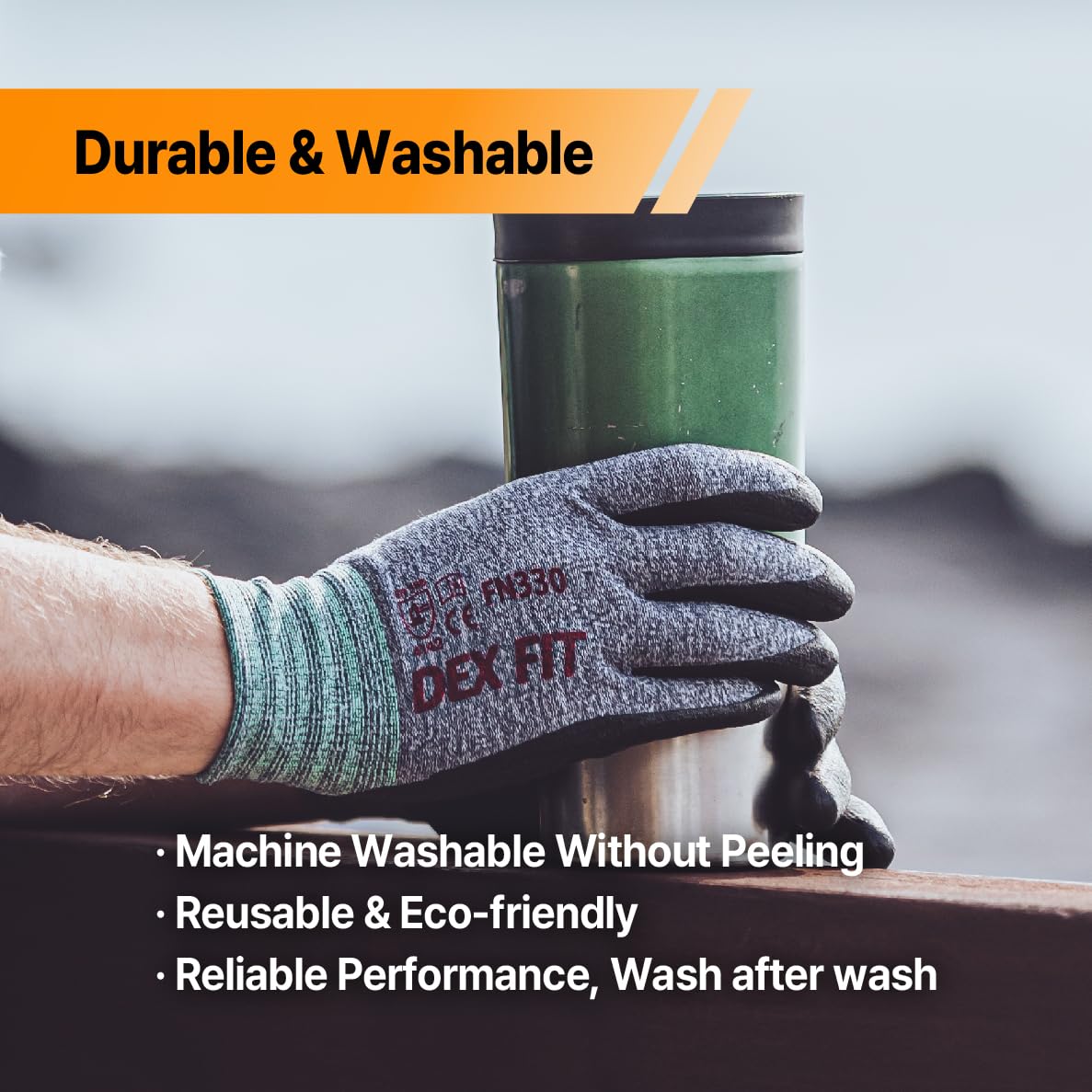 DEX FIT Nitrile Work Gloves FN330, 1 Pair, 3D-Comfort Stretchy Fit, Firm Grip, Thin & Lightweight, Touch-Screen Compatible, Durable, Breathable & Cool, Machine Washable; Green L (9)
