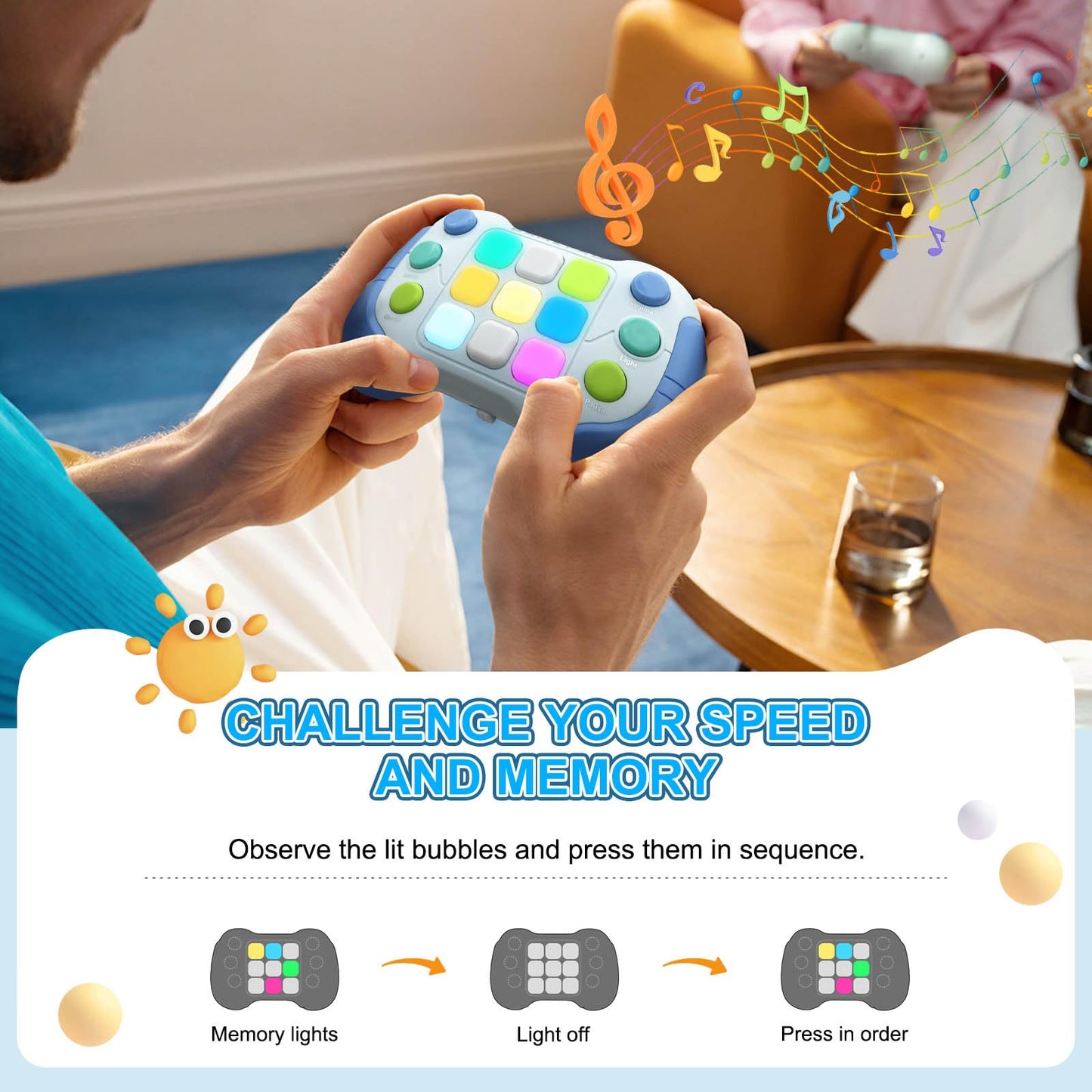 YouJabz Portable Game Console, Upgraded Quick Press Game, Light up Fidget Toy for Boys Girls Toddler, Fast Push Controller, Mini AutismToys Gaming Gift for Children Student, Back to School