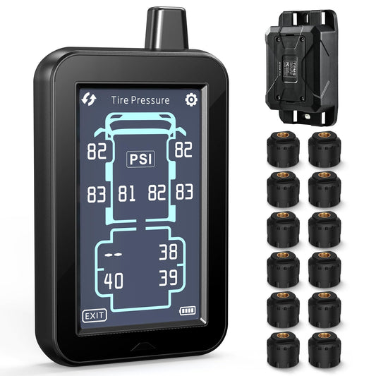 GUTA RV Tire Pressure Monitoring System, Tire Pressure Monitor System with 4.3" Touchscreen Color LCD Display, TPMS with 12 Sensors & 6 Alarm Modes, Signal Booster, 0-188PSI for RV/Trailer/5th Wheel